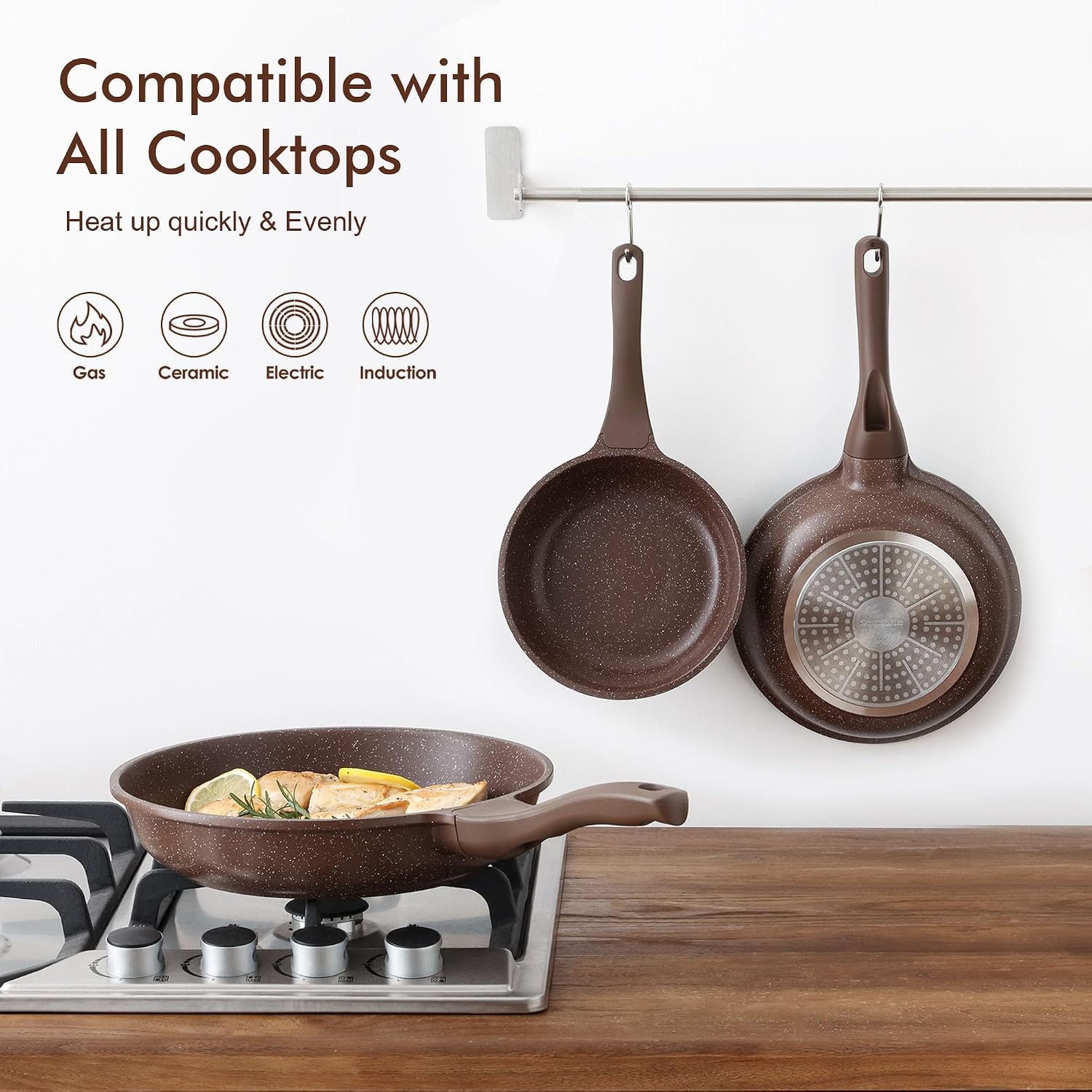 SENSARTE Nonstick Frying Pan Skillet, Swiss Granite Coating Omelette Pan, Healthy Stone Cookware Chef's Pan