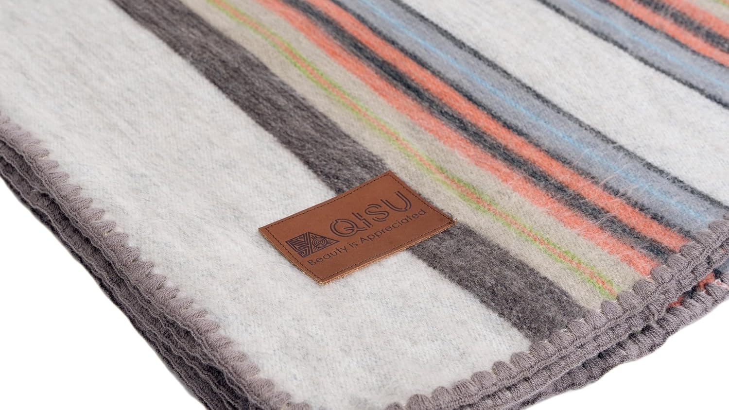 QISU Alpaca Wool Blanket Throw | Large, Beautiful, Warm, Variegated | 85 x 65 inches | Ultra-Soft, Hypoallergenic and Breathable | Non-Itchy or Scratchy Fabric (Green Variegated)