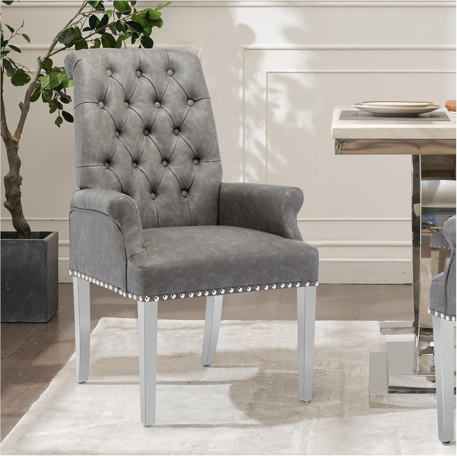 adochr Dining Chairs with Arms,Linen High Back Dining Room Chairs, Beige