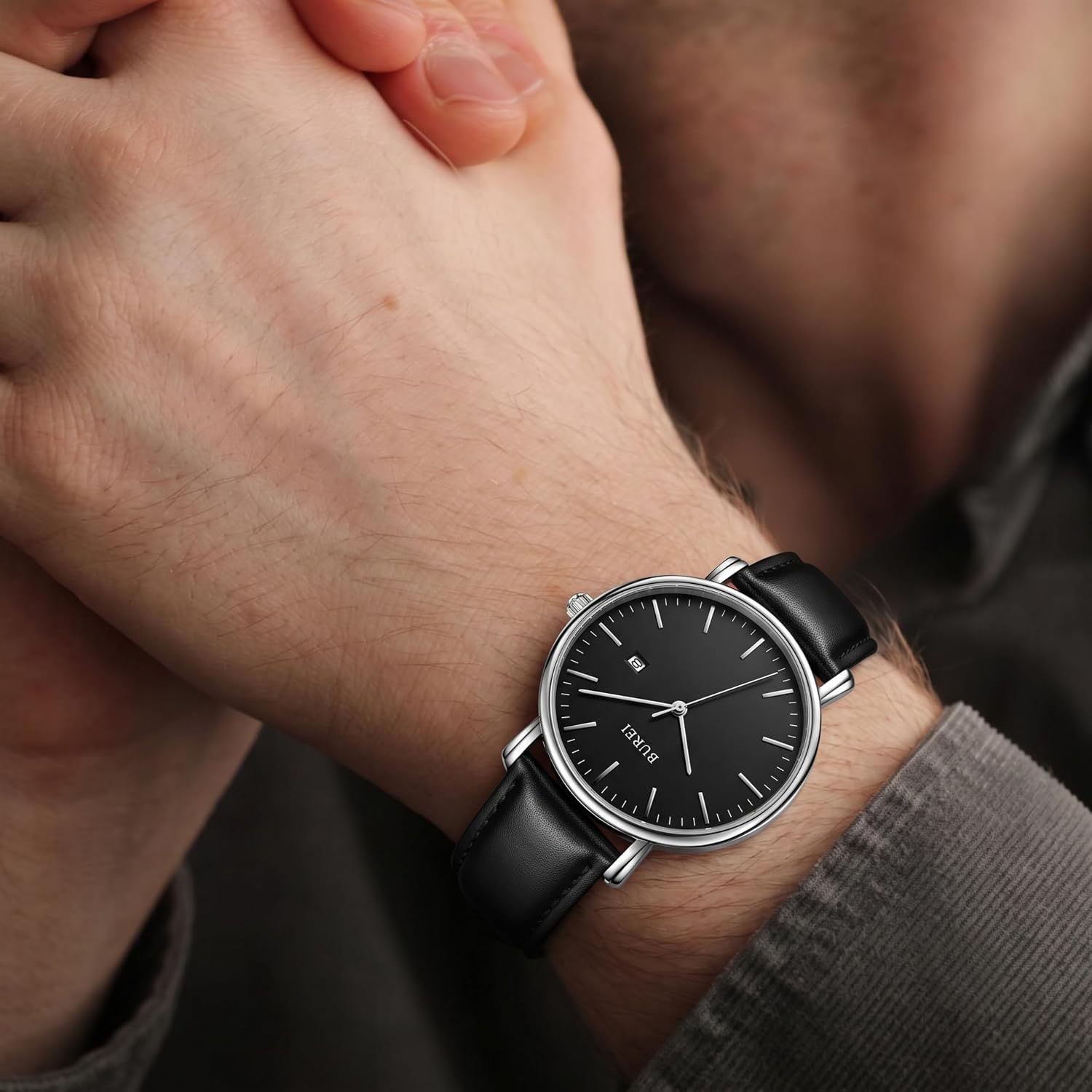 BUREI Men Wrist Watches Fashion Minimalist Thin Analog Quartz Waterproof Watches for Men, Refined Gifts for Men, Boyfriend, Husband, Dad