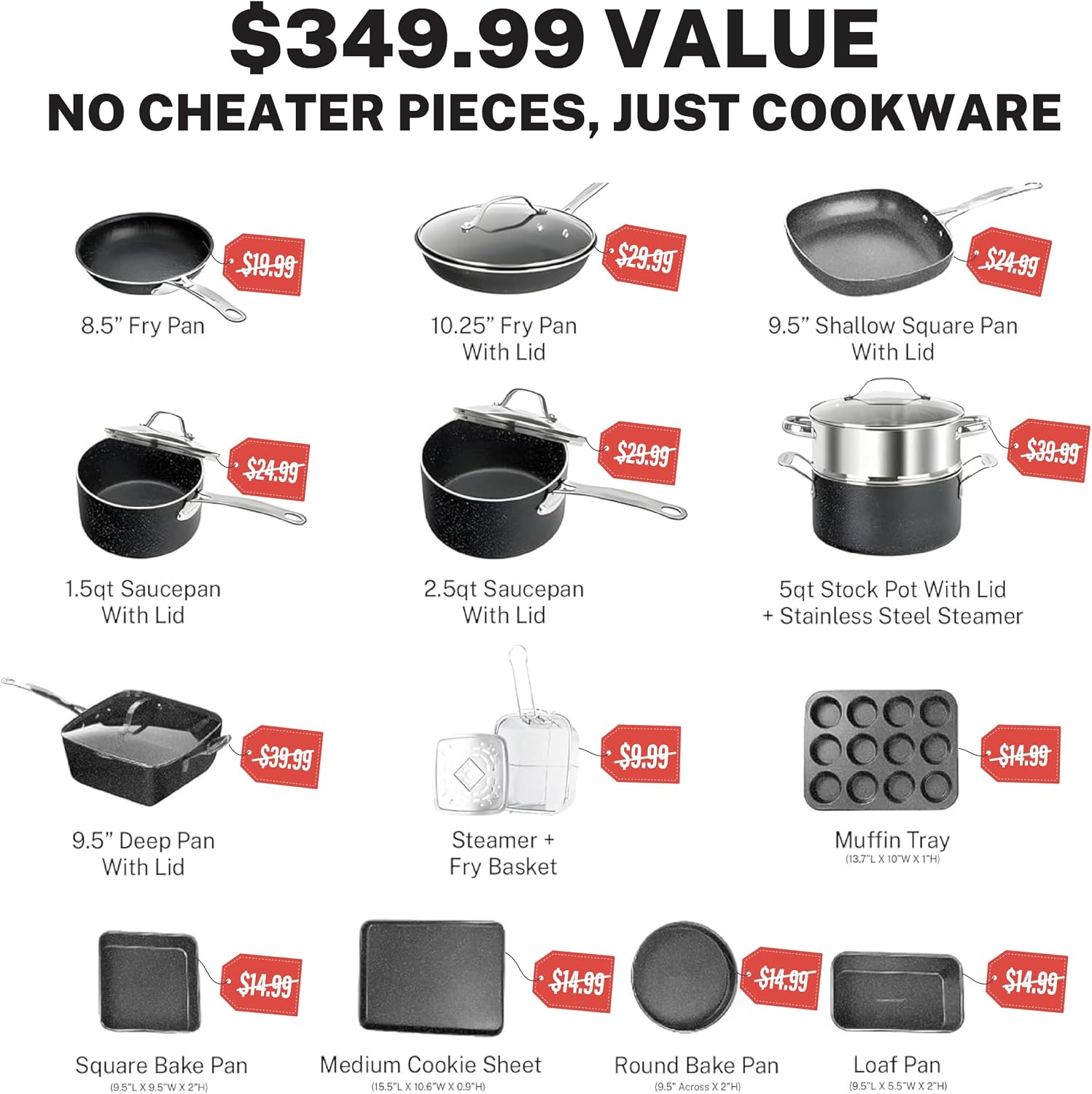 Granitestone 20 pc Pots and Pans Set Non Stick Cookware Set