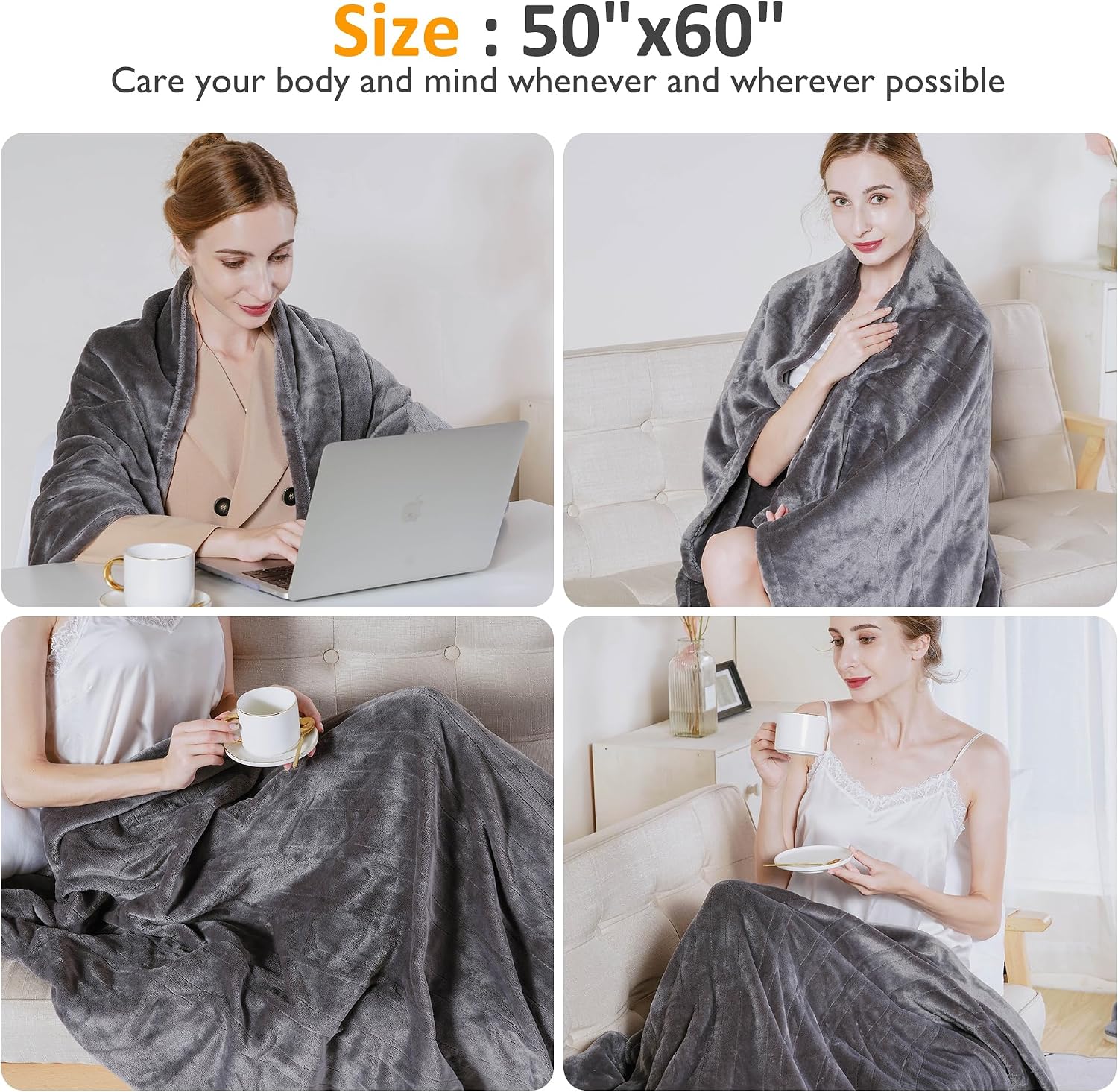 SUNVIVI Heated Blanket King Size, Heating Electric Throw Blanket Dual Control, 10 Heat Settings, 12 Hours Auto Off, Machine Washable, ETL Certified