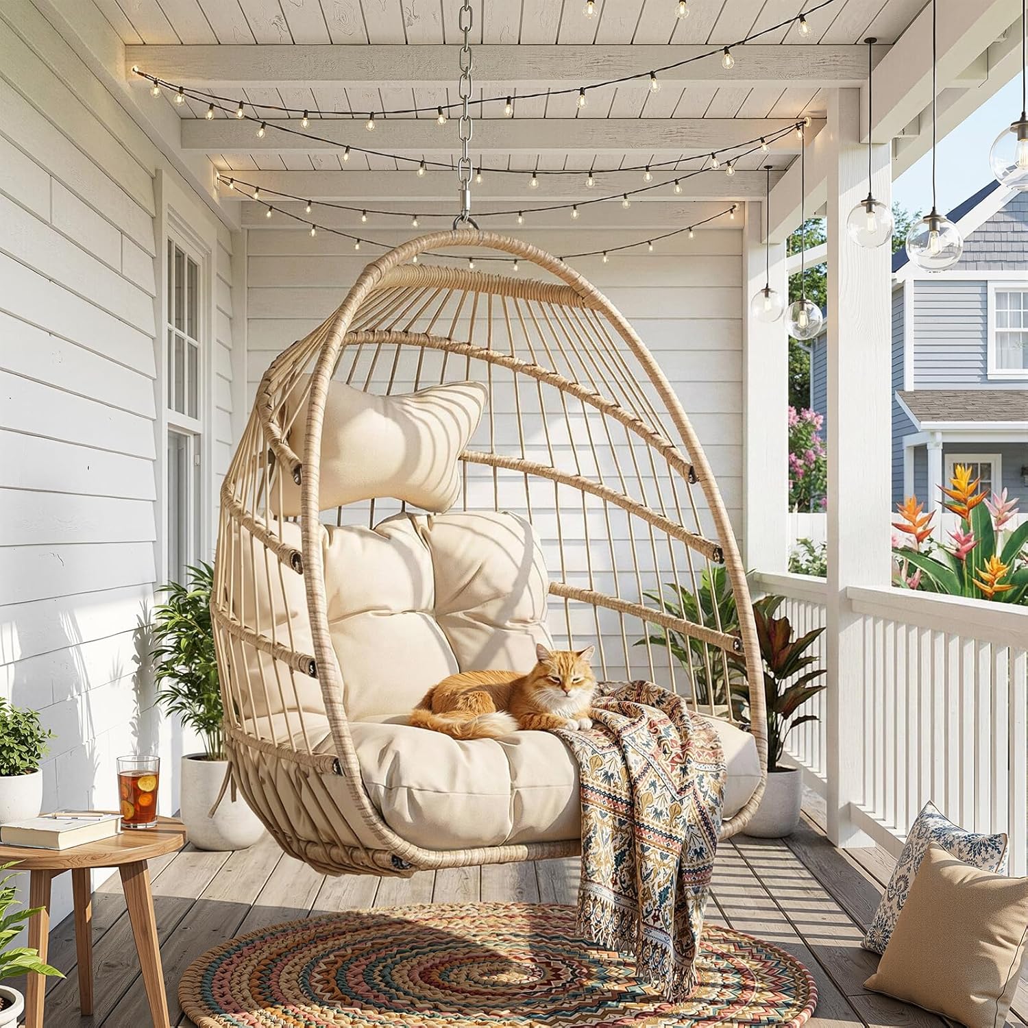 Nicesoul Foldable Space-Saving Hanging Egg Chair No Stand, 350lbs Reinforced Frame with Swing Design, Deep Seat with Thick Cushion