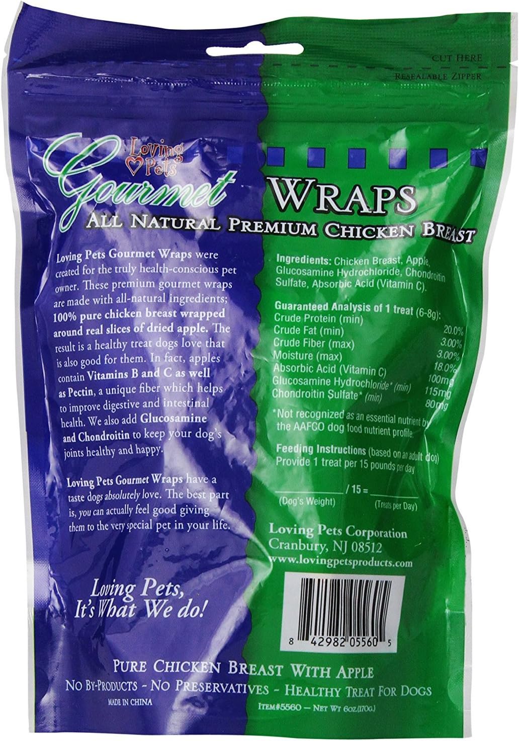 (2 Pack) Loving Pets All Natural Premium Apple and Chicken Wraps with Glucosamine and Chondroitin Dog Treats, 6 oz