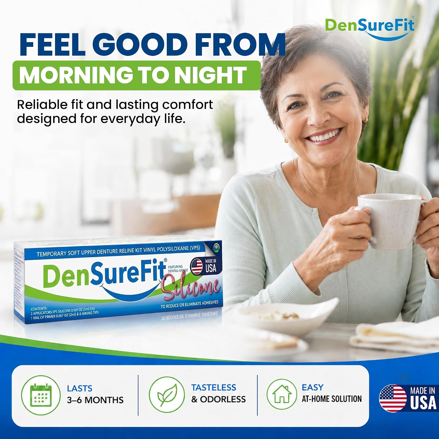 DenSureFit Lower Denture Reline Kit, Soft Silicone Liner | Soft silicone liner for loose lower dentures, helps improve fit