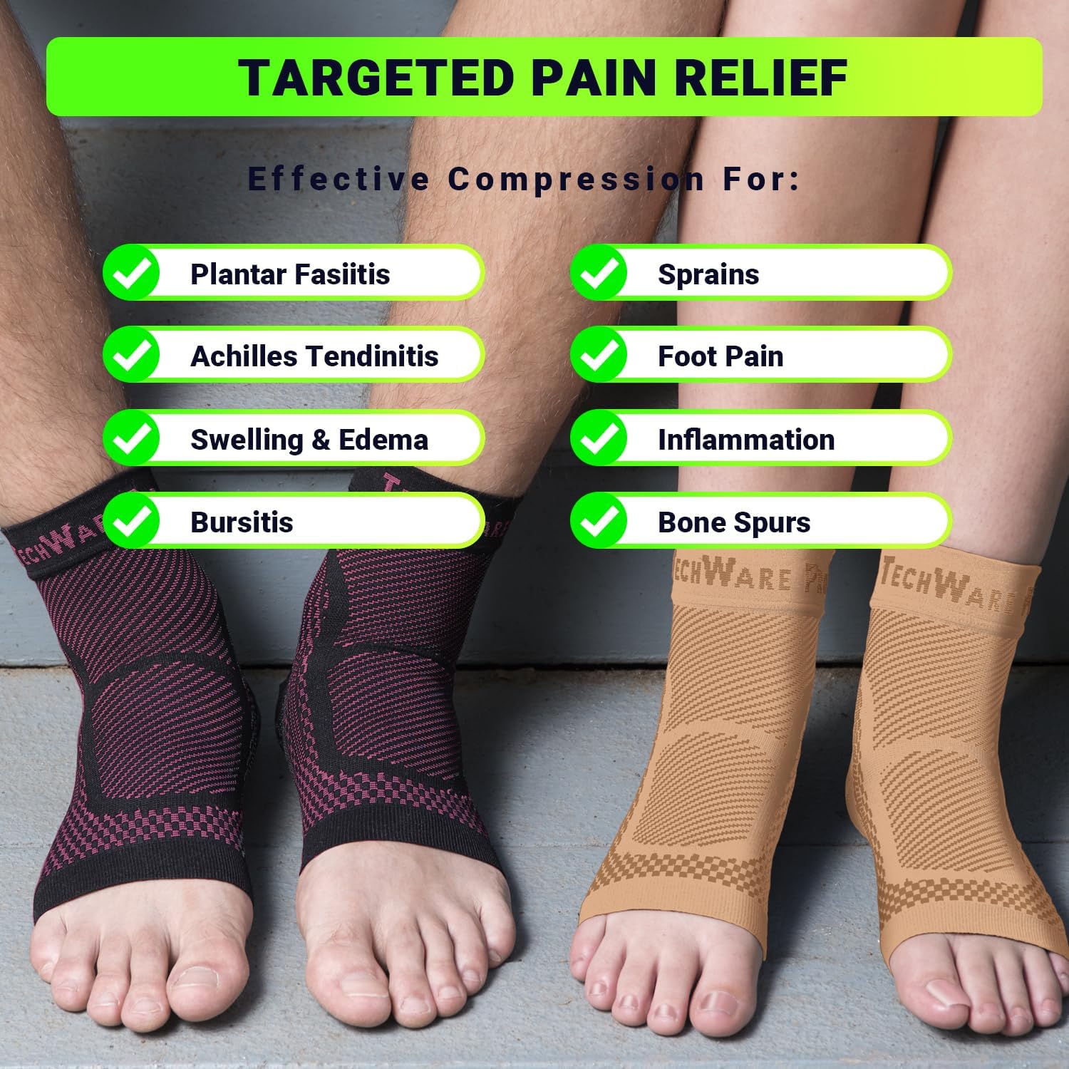 Ankle Brace Compression Sleeve - Plantar Fasciitis Sock. Relieves Achilles Tendonitis. Foot Arch Support Reduces Joint Pain, Swelling & Heel Spur Pain. Injury Recovery Braces for Sports