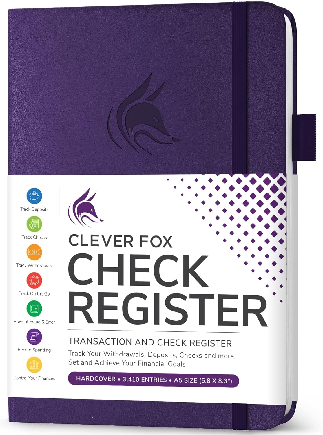 Clever Fox Check Register Book, Checkbook Ledger, 5.8x8.3 Purple
