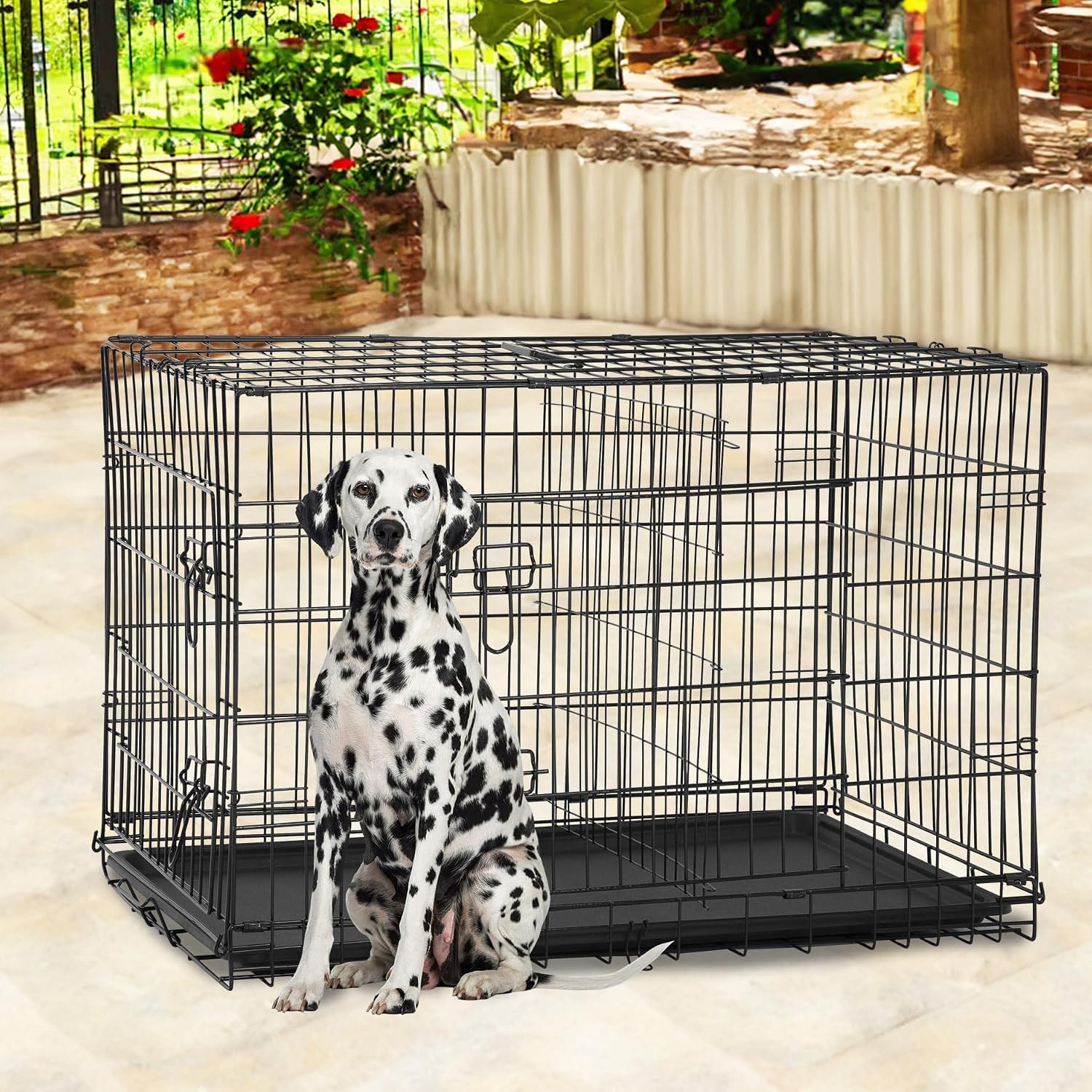 BestPet | Dog Crate | 48" | Black | Foldable Metal Kennel with Double Doors