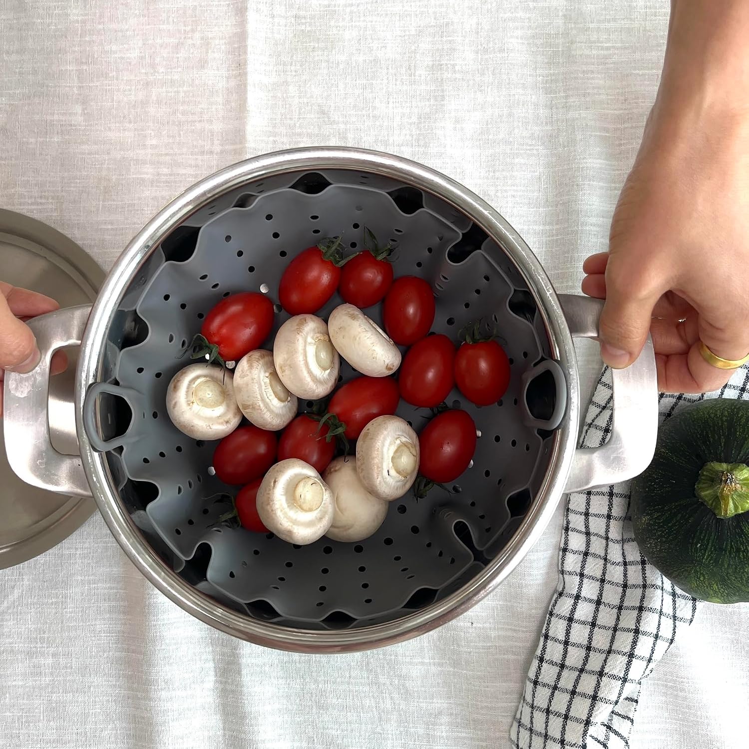 Korean Made Silicone Steamer Basket 10' Size, Silicone Steamer Insert for Pot Flexible Design (Gray) Stocking Stuffer