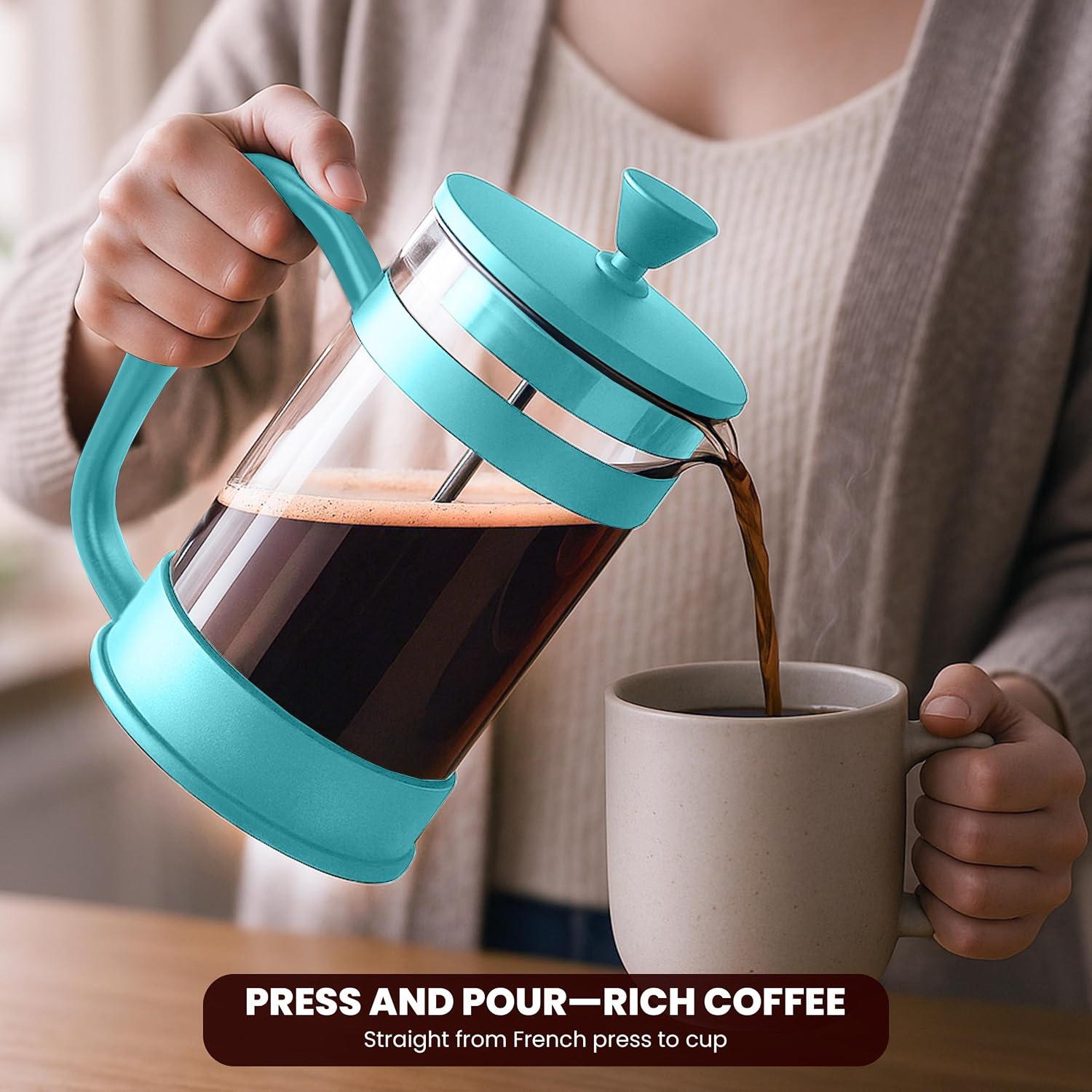 Utopia Kitchen Borosilicate Glass French Press Coffee Maker 34 Oz, Black | Heat-Resistant Cafetiere & Tea Maker, Thickened Glass Coffee Press for Travel and Camping