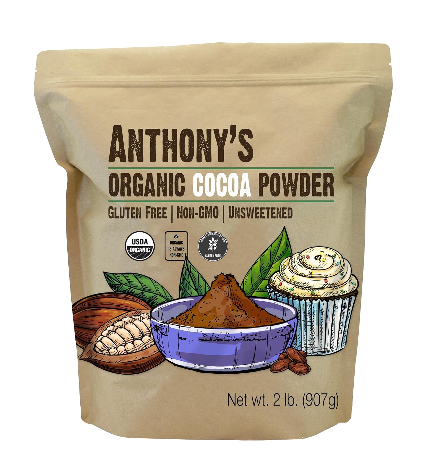 Anthony's Organic Cocoa Powder, 5 lb, Unsweetened, Gluten Free, Non GMO