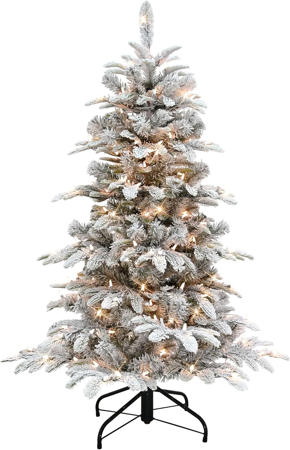 Puleo International 7.5ft Pre-Lit Slim Flocked Aspen Fir Christmas Tree with 450 Clear Lights, 1016 Realistic Dense Snow Flocked Branch Tips, Easy Setup Artificial Trees with Sturdy Metal Stand