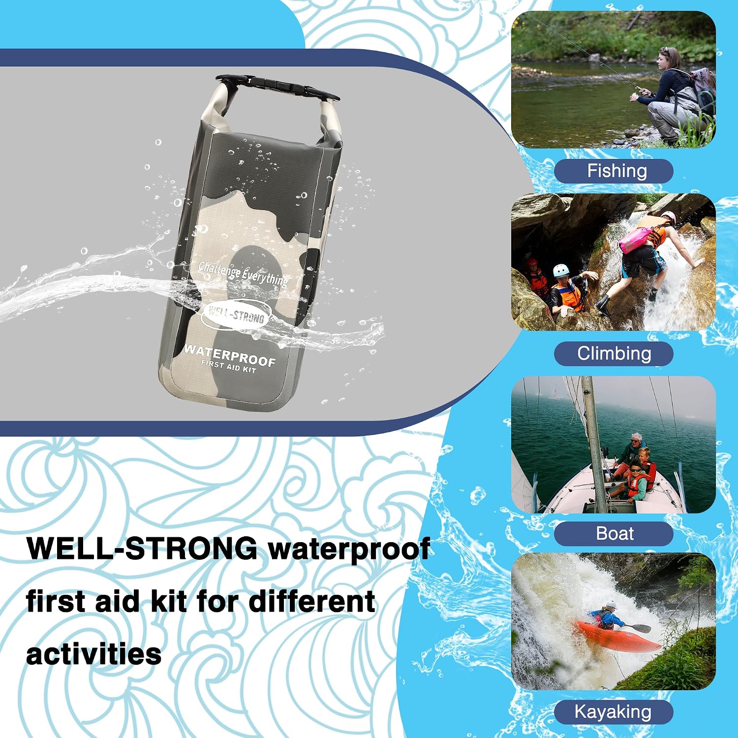 Waterproof First Aid Kit Roll Top Boat Emergency Kit with Waterproof Contents for Fishing Kayaking Boating Swimming Camping Rafting Beach Red