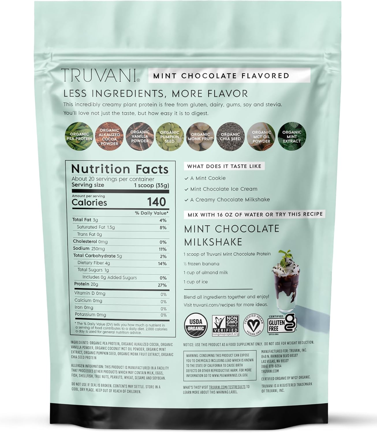 Truvani Organic Plant Based Protein Powder | Chocolate Peanut Butter