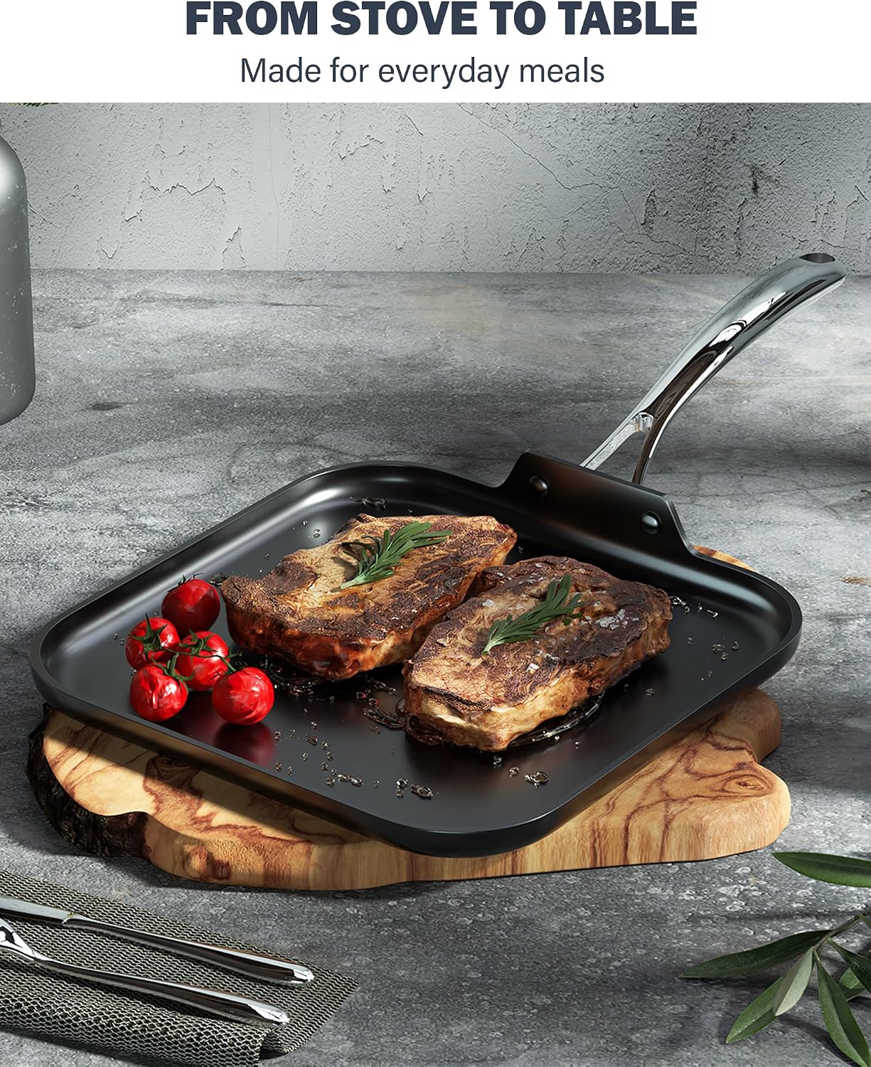 Cooks Standard 11-Inch Square Griddle Pan - Nonstick Ceramic Coated | Hard Anodized, Heavy Duty Aluminum Fry Pan for Breakfast Pancakes Bacon