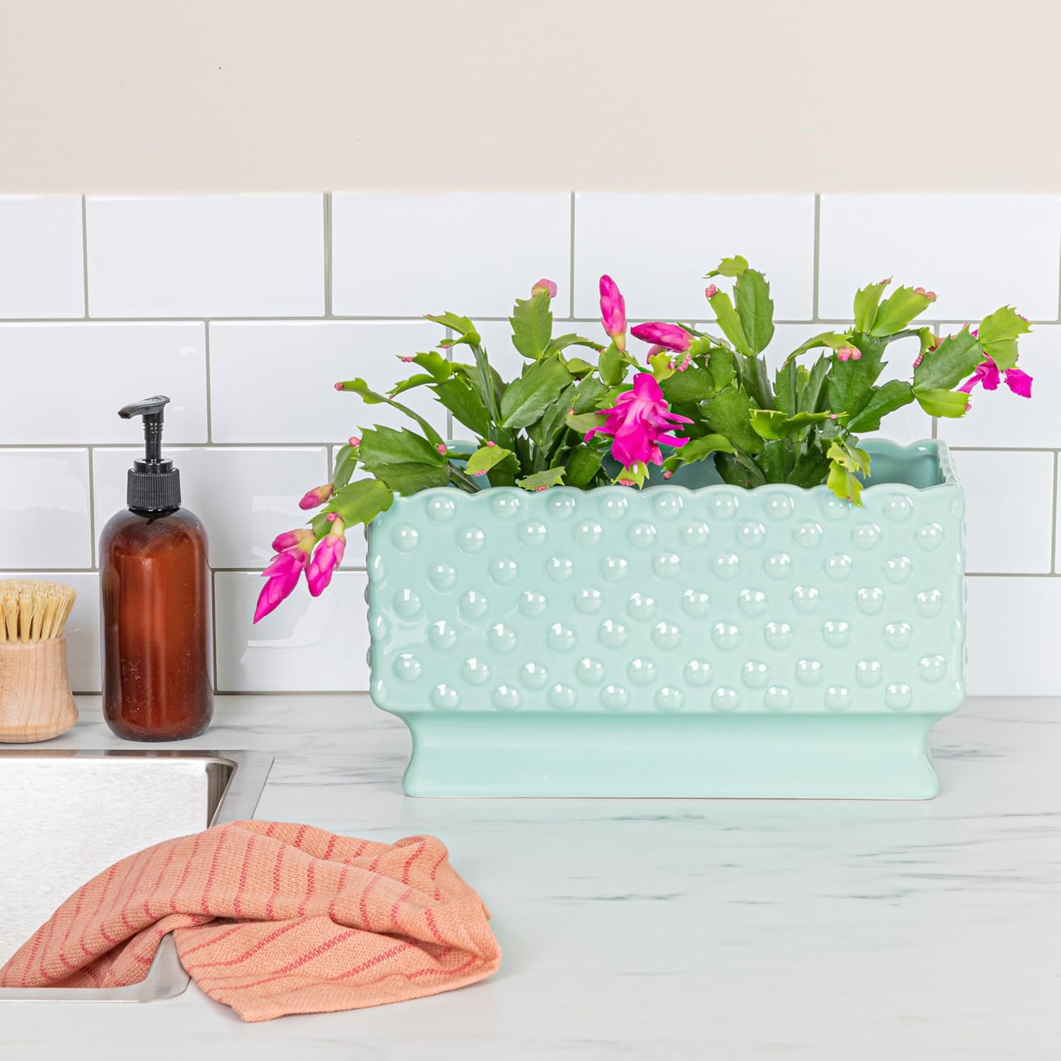 Creative Co-Op White Hobnail Rectangle Ceramic Planter