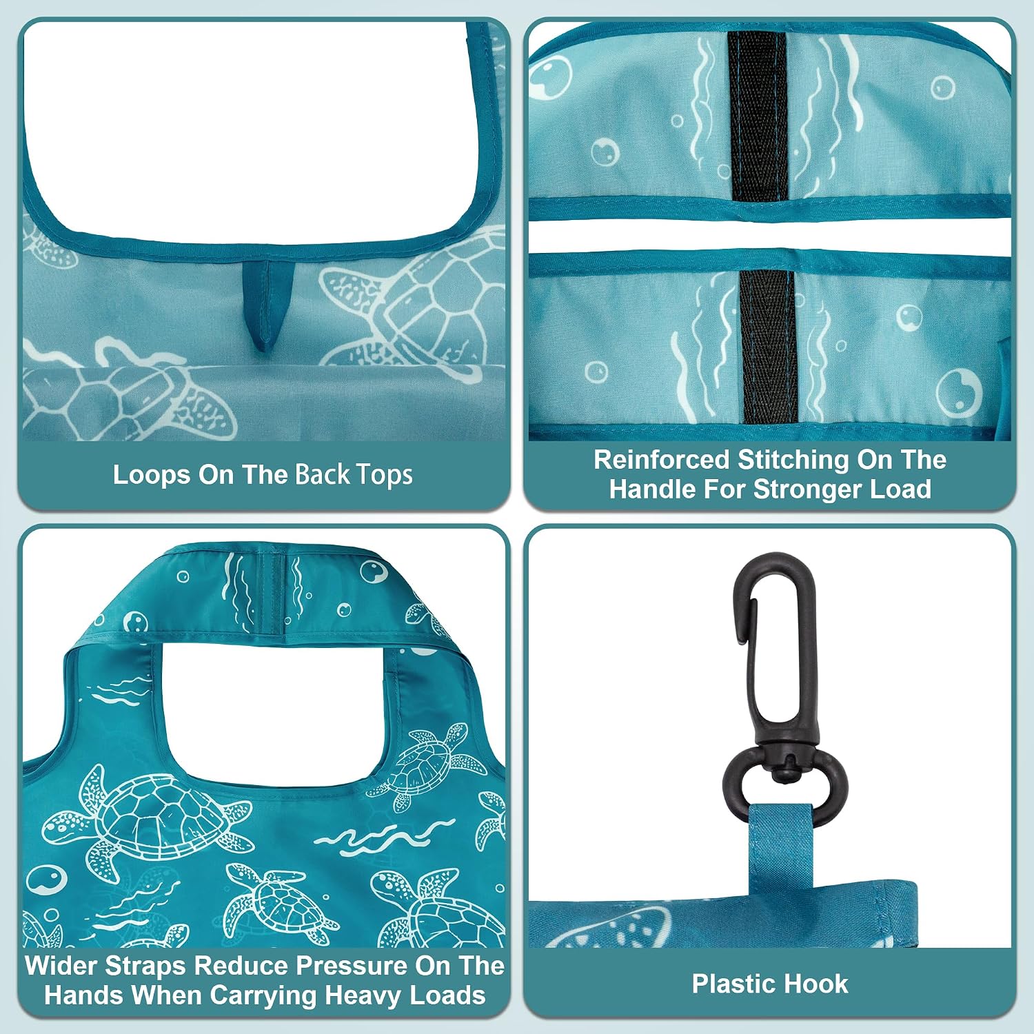 HOLYLUCK Reusable Grocery Bags,Heavy Duty Foldable Shopping Tote Bag (Standard, 3 Blue Geometric Flowers)