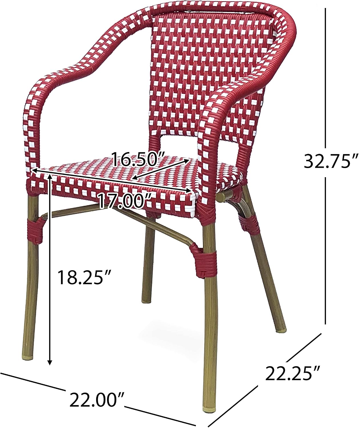 Christopher Knight Home Anastasia Outdoor French Bistro Chair (Set of 2), Black + White + Bamboo Print Finish