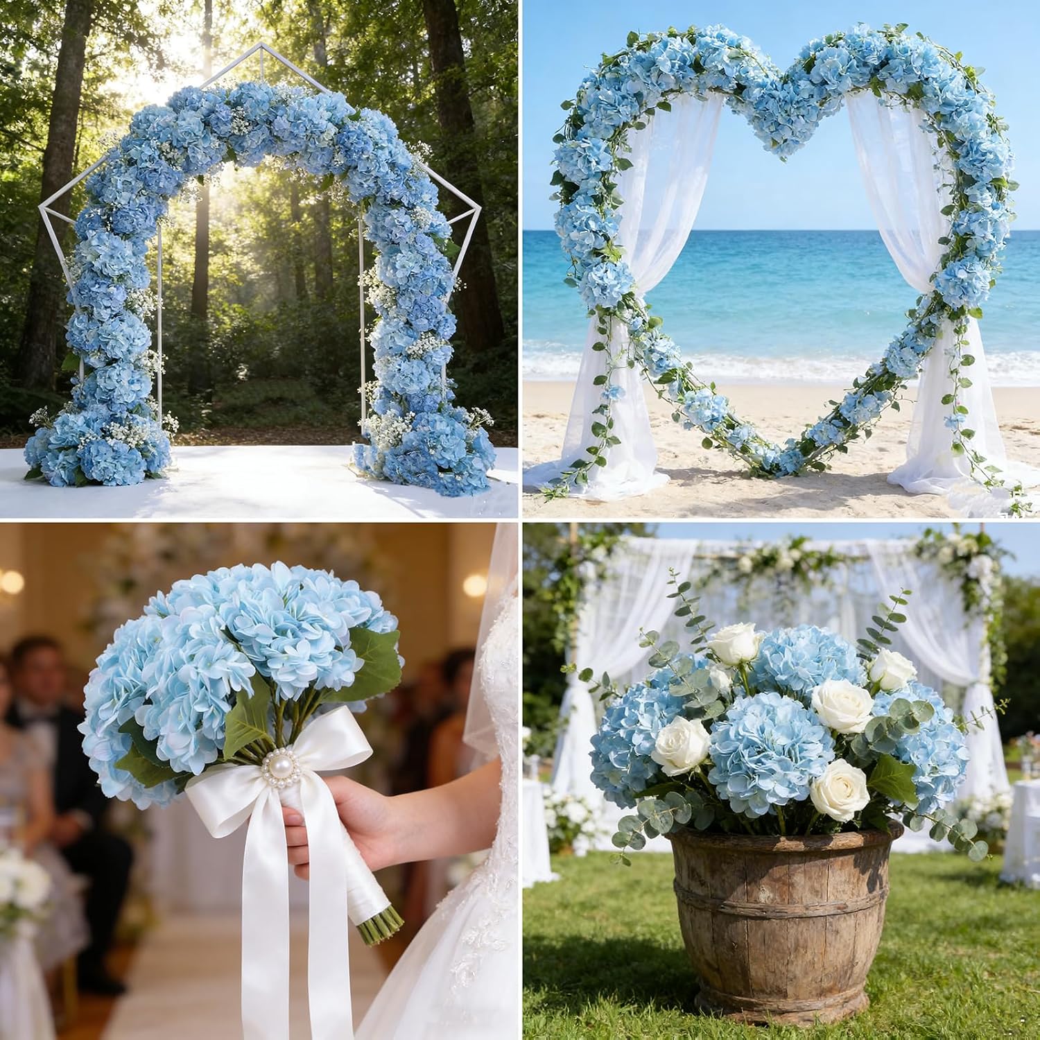Kimura's Cabin 6pcs Silk Hydrangeas Artificial Flowers,Deep Lake Blue