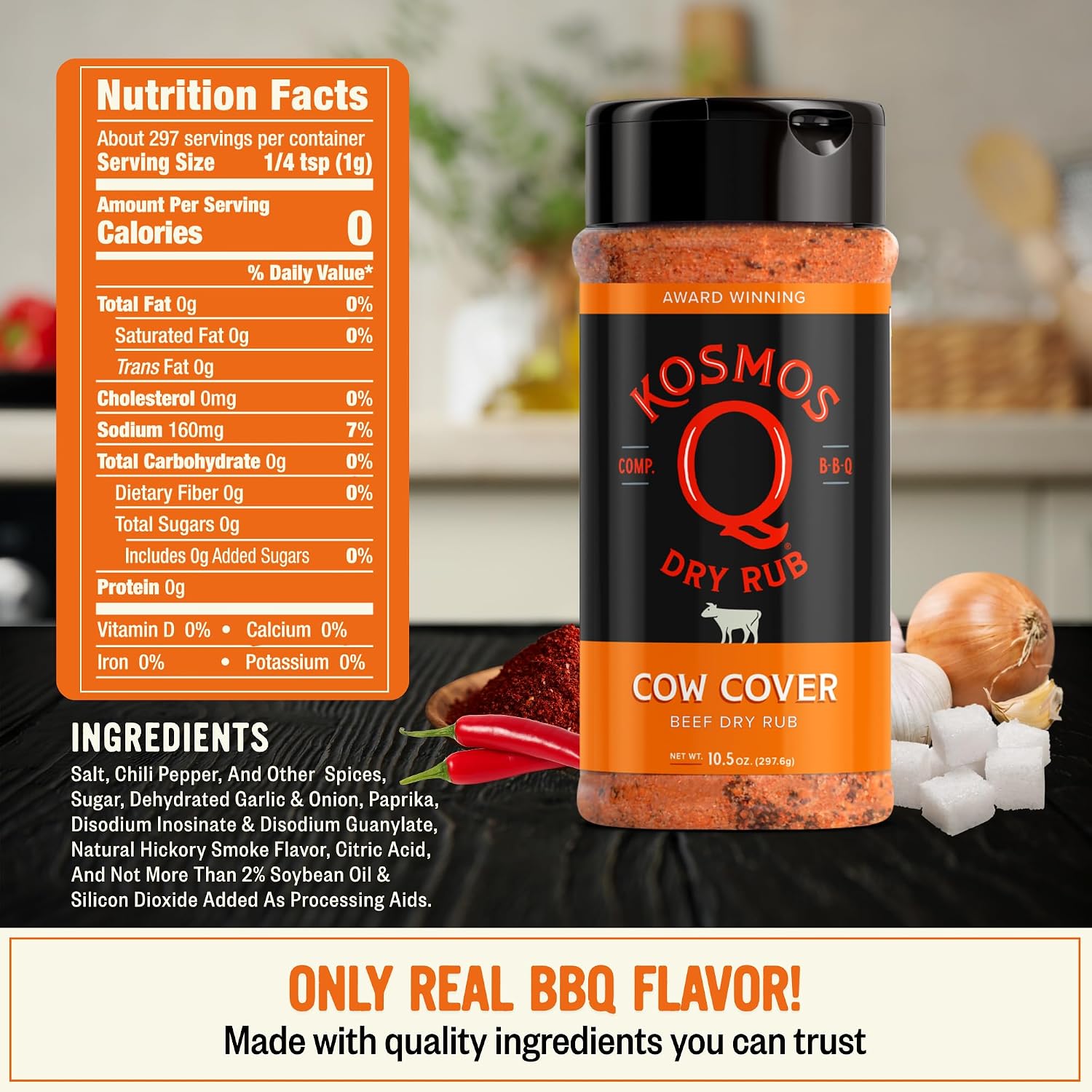 Kosmos Q Hot Dirty Bird BBQ Dry Rub, Spicy Seasoning with Chili Pepper, Brown Sugar, Garlic & Onion for Chicken, Turkey, Ribs, Pork, Dry Rub for Smoking & Grilling Meat, BBQ Spice Blend, 11 Oz Bag