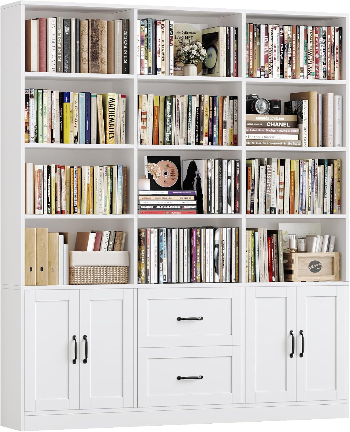 HOSTACK 71" Tall Triple Wide Bookshelf with Storage Drawers & Doors, Green | Large Bookcase with Cabinet, Modern 6-Tier Open Display Shelves, Wood Book Shelf for Living Room, Home Office