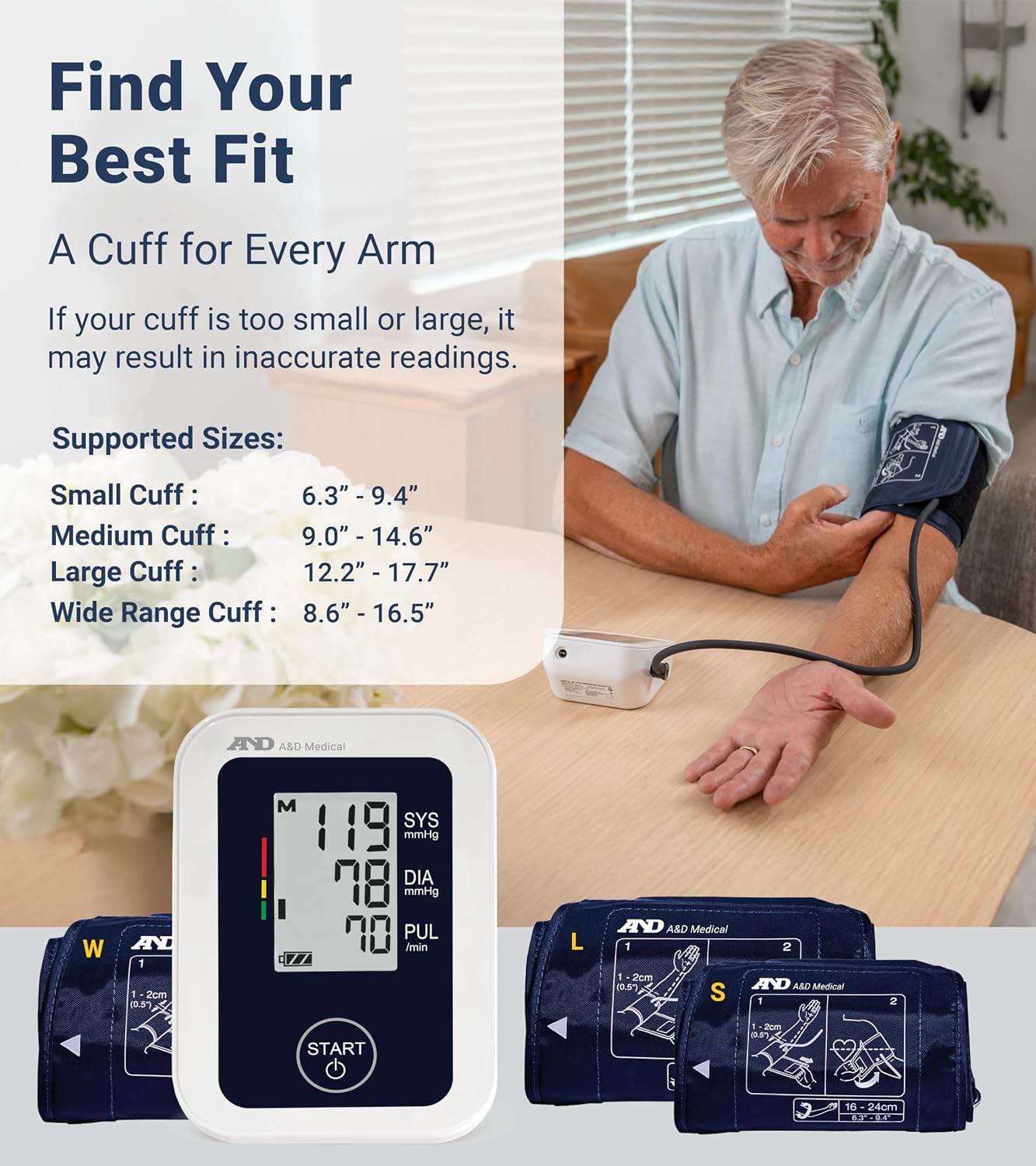 A&D Medical UA-651 Upper Arm Blood Pressure Monitor, Cuff 8.6-16.5” | Upper Arm Precise BP Machine – Wide Range Cuff (8.6”), 60 Readings, Large LCD Display, Adults, Includes 4 AA Batteries