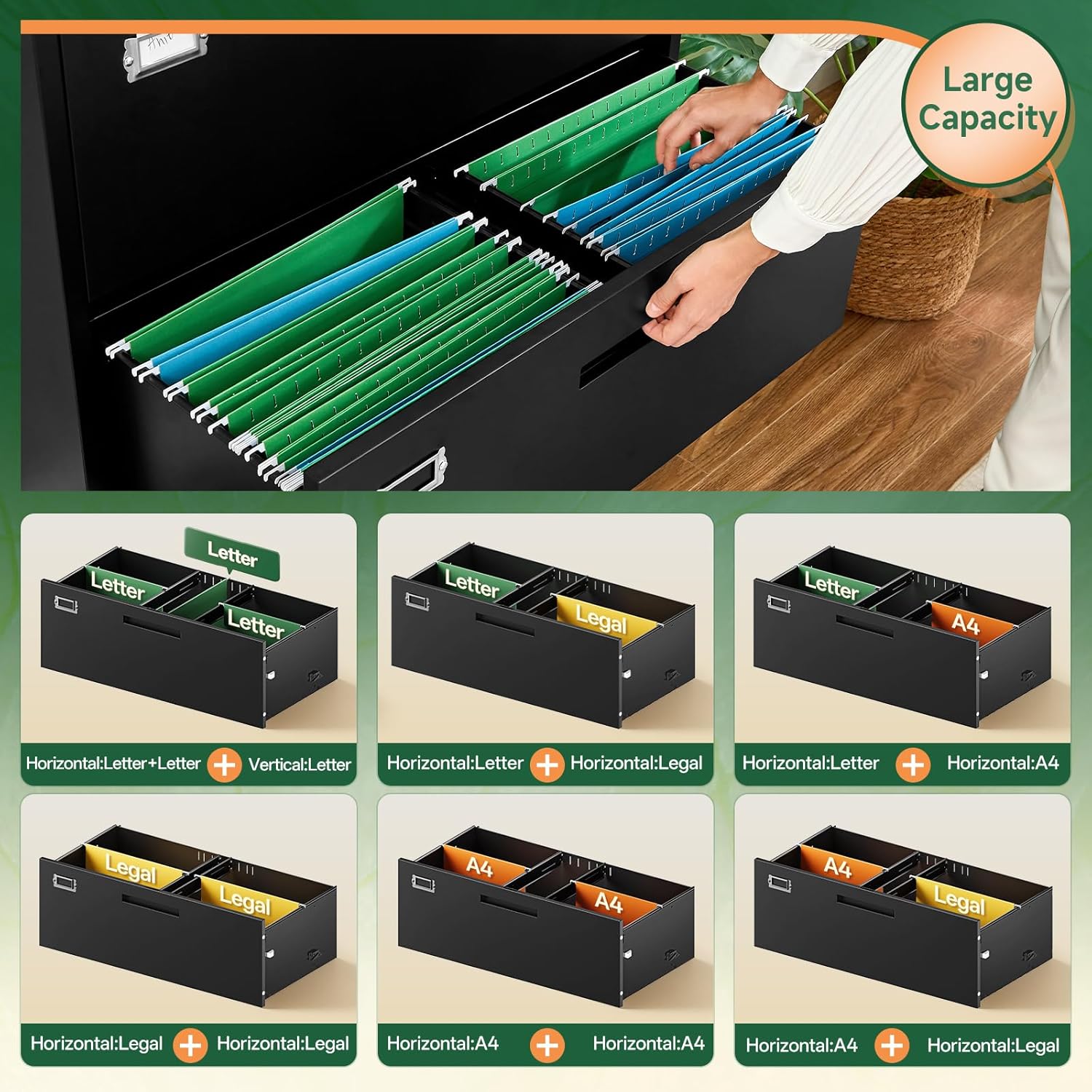Lateral 3 Drawer File Cabinets with Lock, Metal Filing Storage Vertical Cabinets