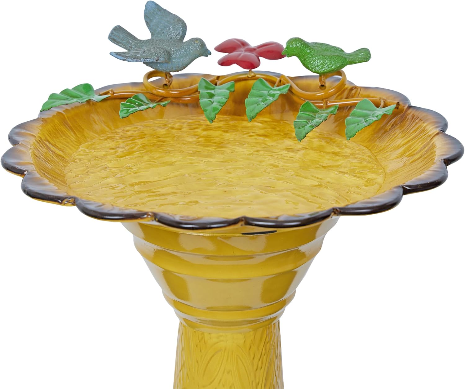 Alpine Corporation - 28" Tall Outdoor Metal Birdbath with Birds and Leaves Yard Statue Decoration, Red – Stunning Garden Accent to Attract Birds - Durable Construction for Patio, Deck, or Yard