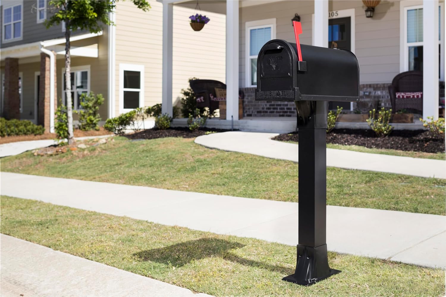 Architectural Mailboxes Arlington Post Mount Mailbox, Black, Large | Galvanized steel build for outside with weather-resistant build and rust-resistant powder-coat finish. USPS approved.