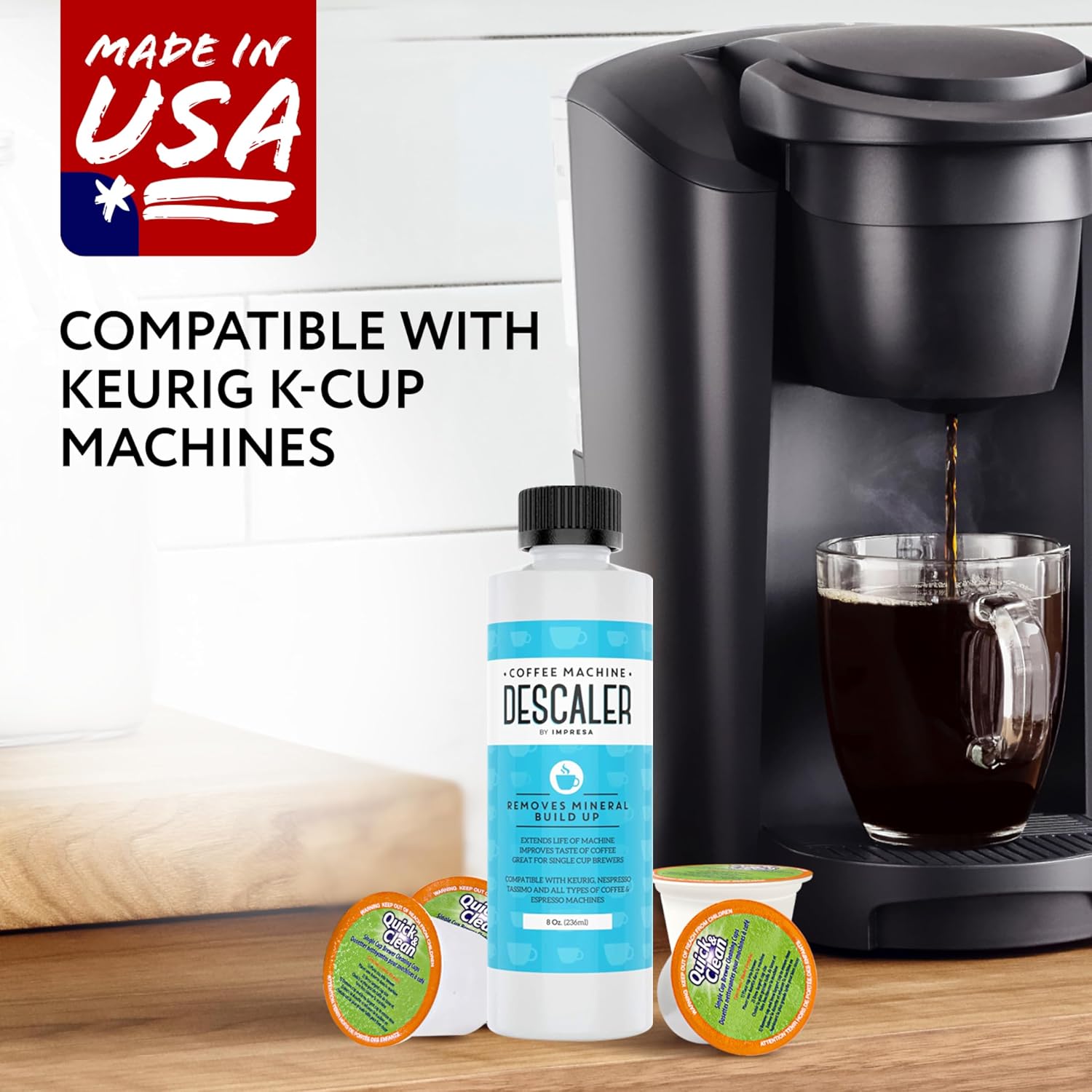 IMPRESA Coffee Machine Descaler (2 Uses Per Bottle) - Made in the USA - Universal Descaling Solution, Compatible with Nespresso, Delonghi and All Single Use Coffee and Espresso Machines