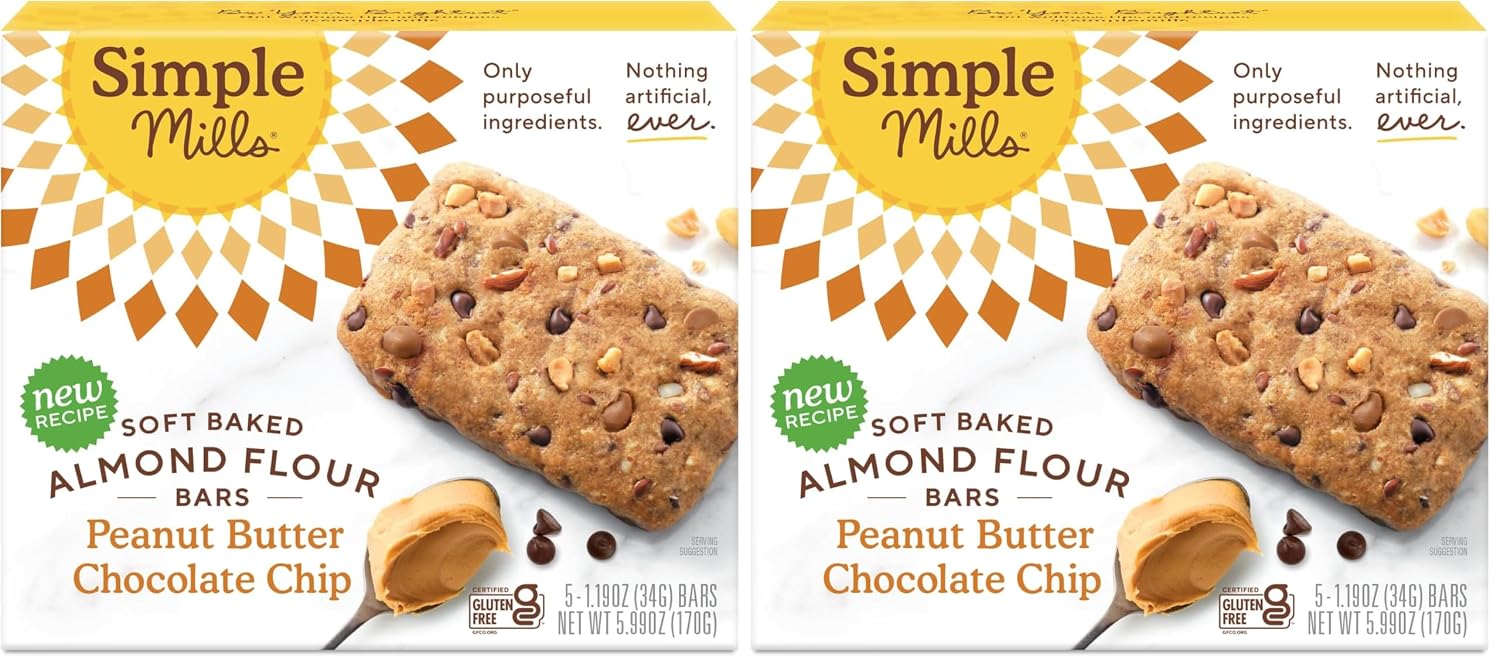 Simple Mills Soft Baked Dark Chocolate Almond Flour Bars, 5 ct, 1.19 oz each
