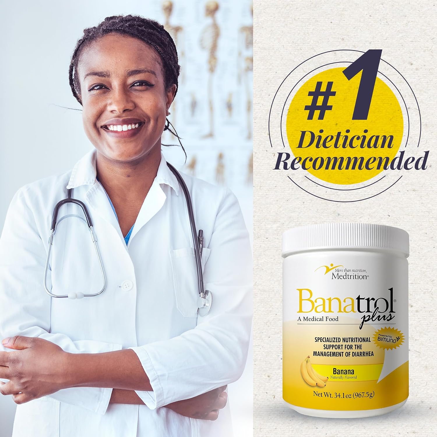 Medtrition Banatrol® Natural Anti-Diarrheal with Prebiotics, Relief from Chronic Diarrhea, IBS, Recurring Diarrhea, Clinically Supported Medical Food, Non-Constipating, 75 Servings (Pineapple)