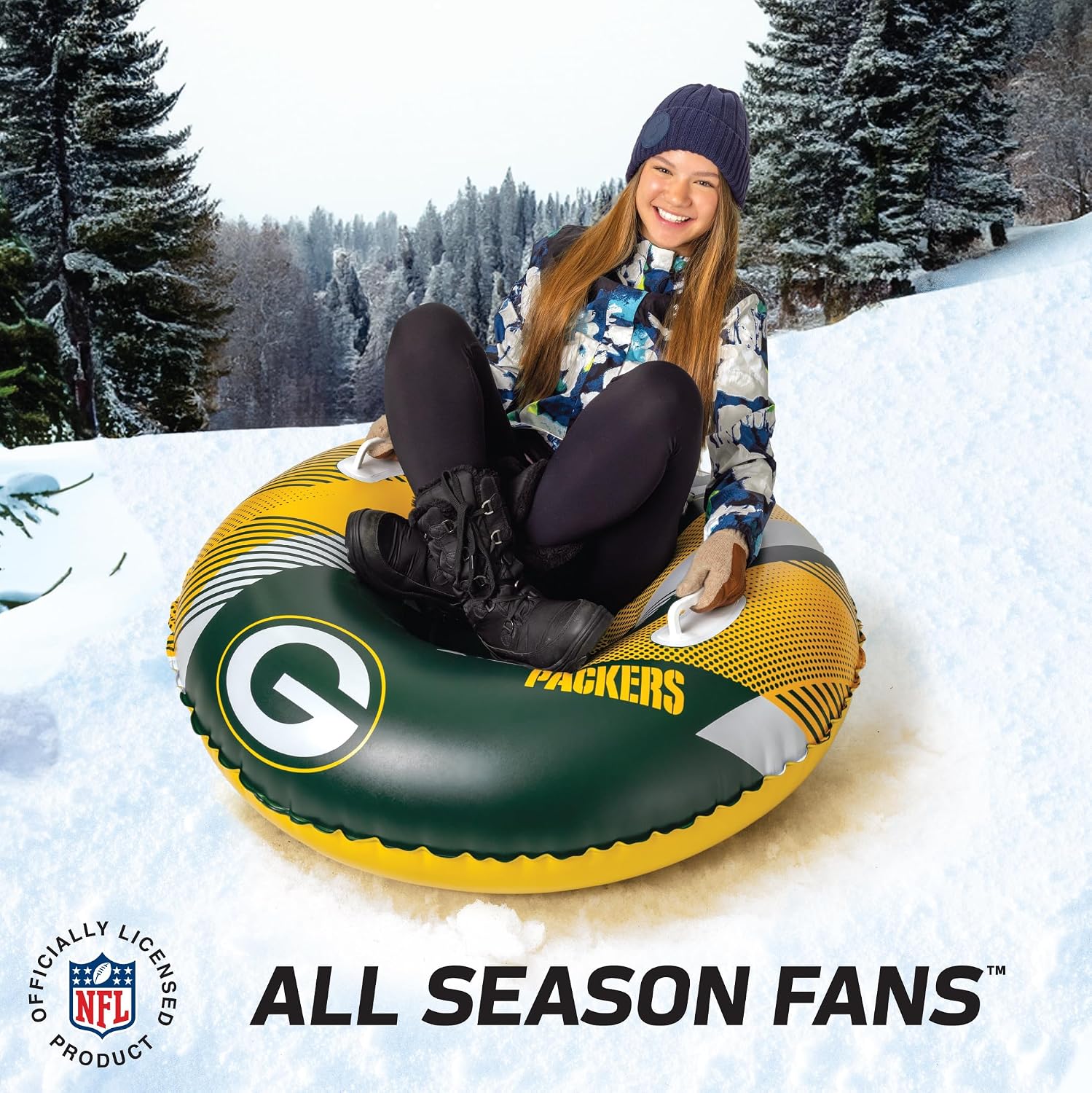 Big Mouth Inc NFL Snow Tube, Heavy Duty Inflatable Snow Sled for Winter Tubing, Ride-On Snow Tube with Handles for Kids and Adults, Outdoor Winter Fun and Football Fan Gifts