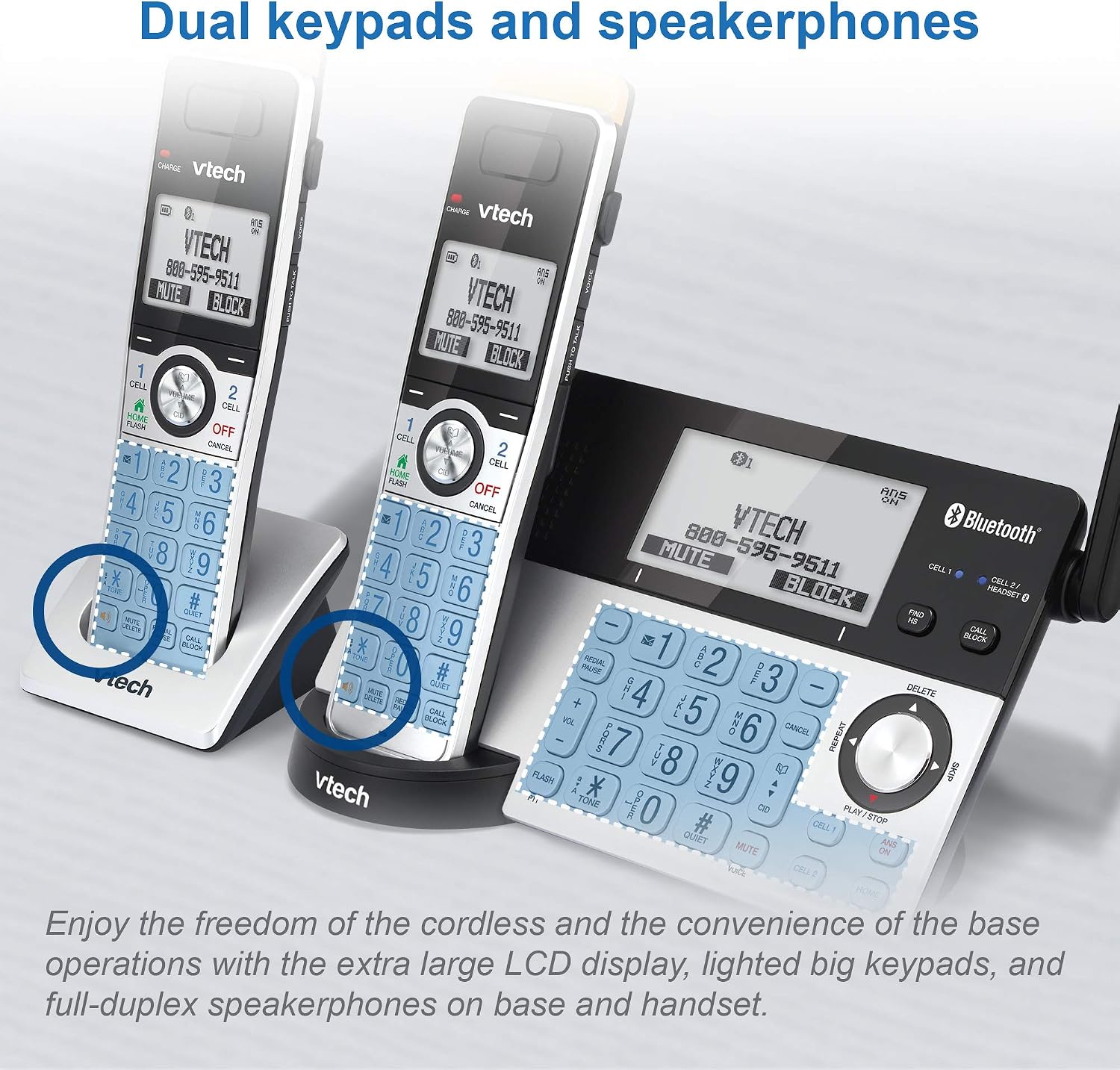 VTech IS8151-5 Super Long Range 5 Handset DECT 6.0 Cordless Phone for Home with Answering Machine, 2300 ft Range, Call Blocking, Bluetooth