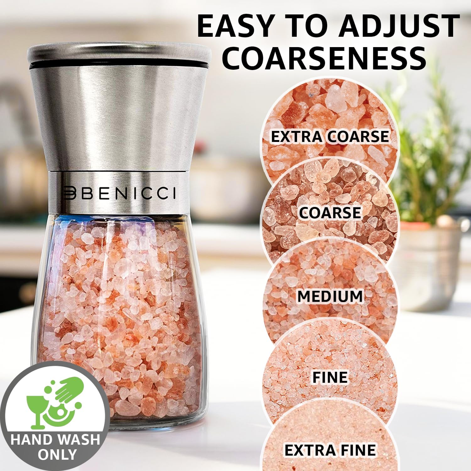 Manual Salt and Pepper Grinder Set of 2, 5 oz Refillable Ceramic Mills