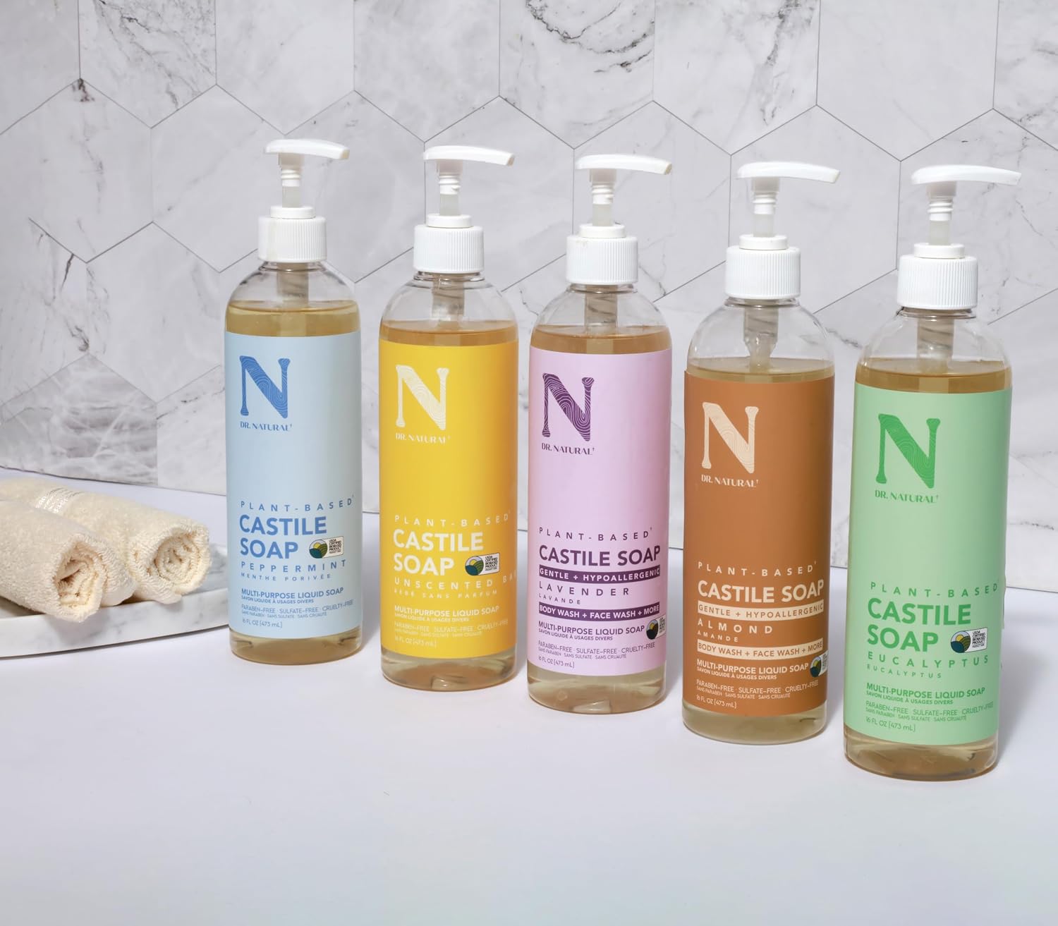 Dr. Natural Castile Liquid Soap - Multi-Use Body Wash, Shampoo and Face Wash - Hydrating Body Soap for Skin, Hair, Pets and Home - Eucalyptus - 32 oz