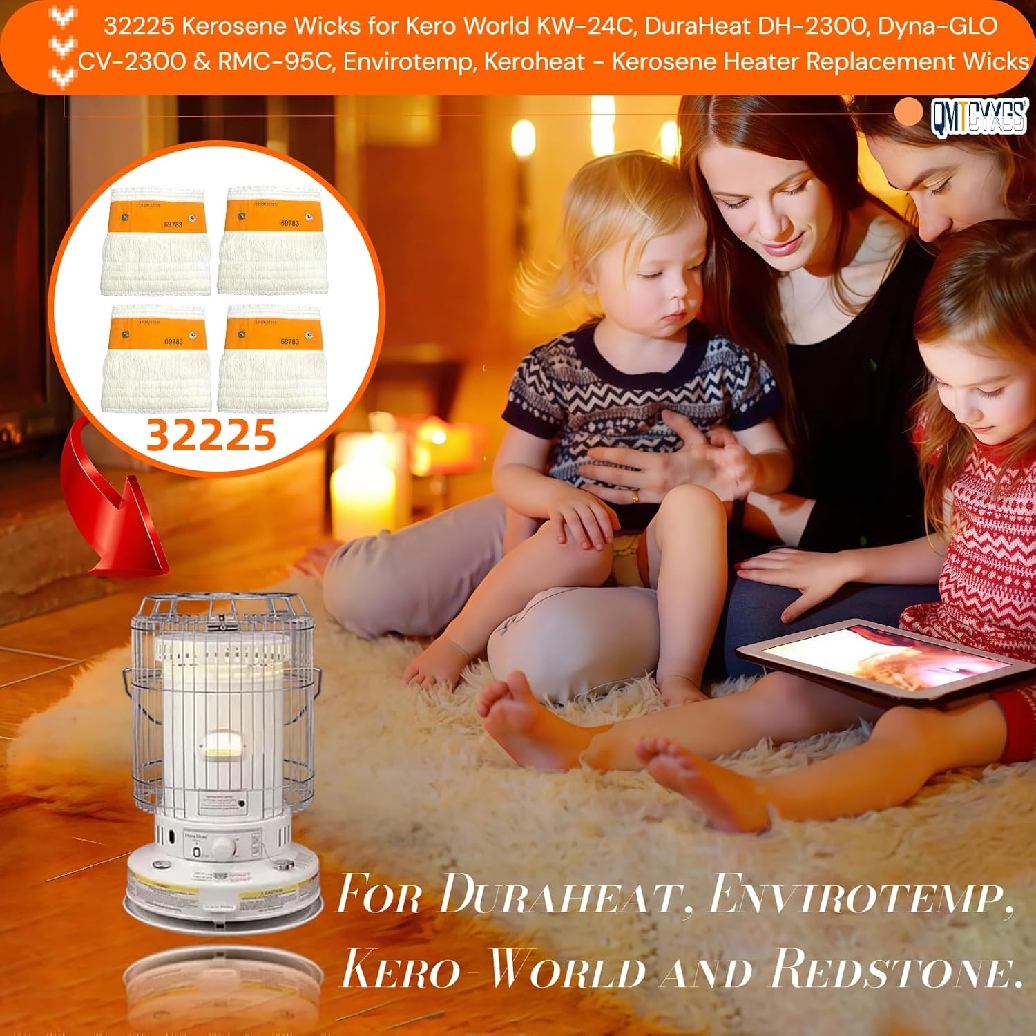 32225 Kerosene Heater Wick 4-Pack Compatible with Kero World More Models | For KW-24C, DuraHeat DH-2300, Dyna-GLO CV-2300/RMC-95C, Envirotemp