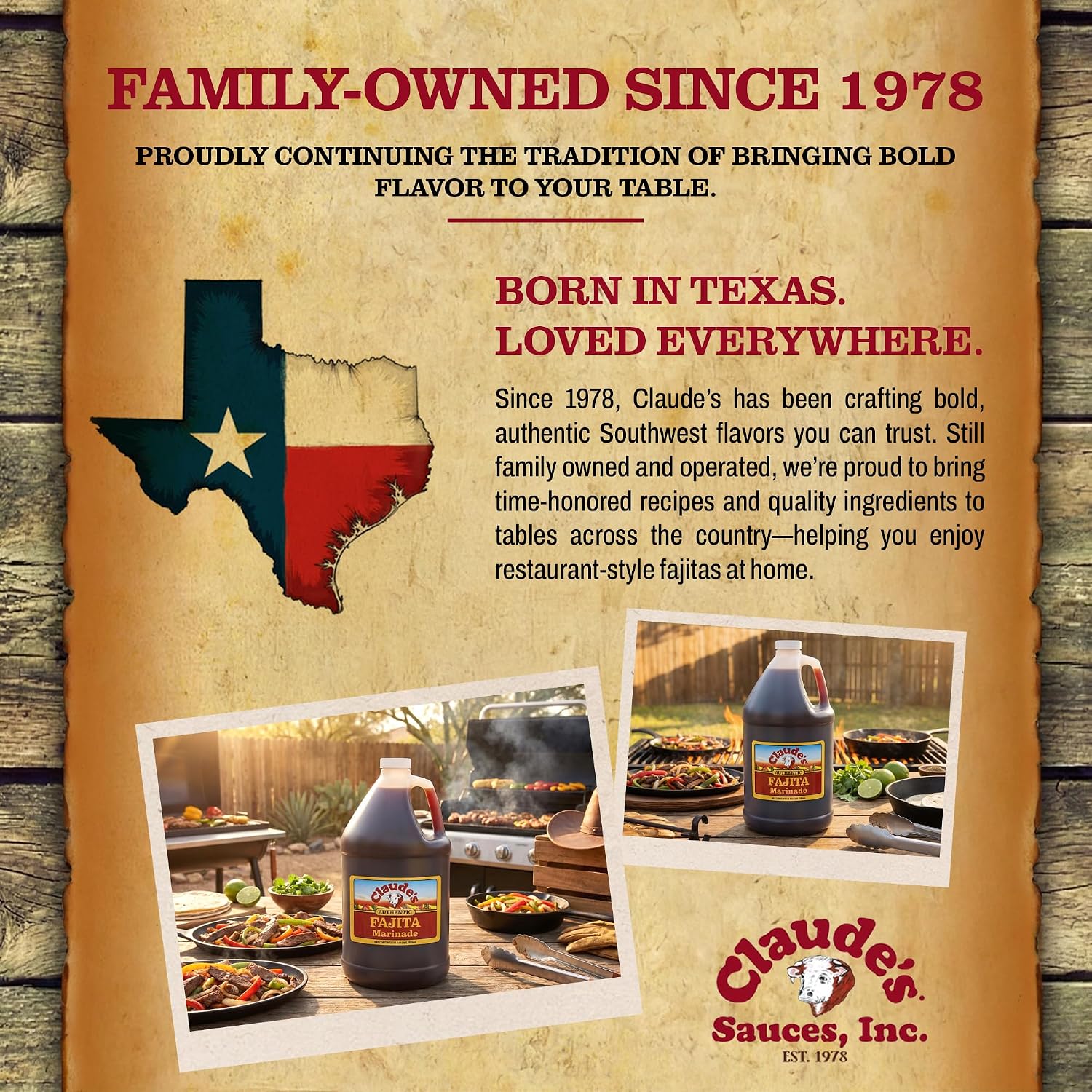 Claude's BBQ Brisket Marinade Sauce, Gluten Free Texas Style, 128 oz | Restaurant-size gallon of smoky Texas tenderizing brisket marinade - all natural & gluten free.