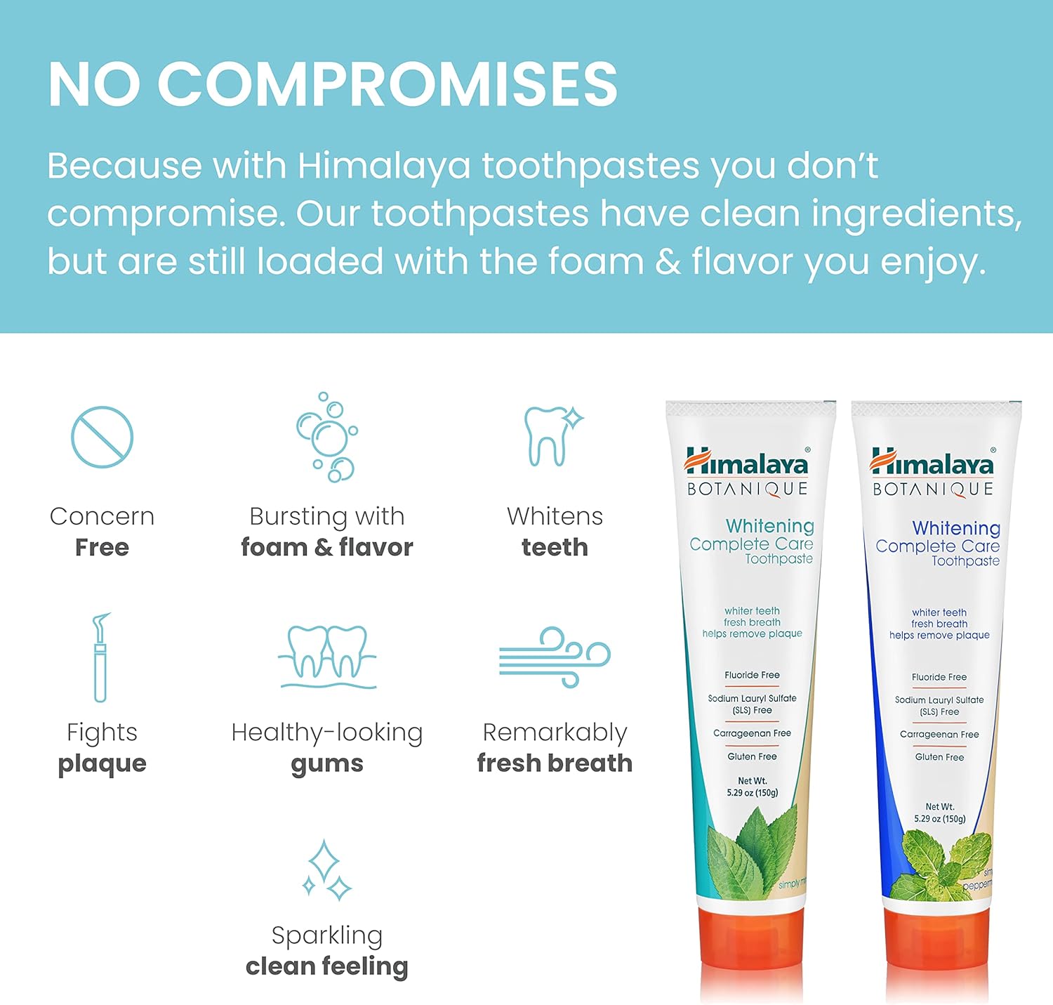 Himalaya Botanique Whitening Complete Care Toothpaste, Teeth Whitening, Fights Plaque, Fluoride Free, No Artificial Flavors, SLS Free, Cruelty Free, Foaming, Simply Mint Flavor, 5.29 Oz, 4 Pack