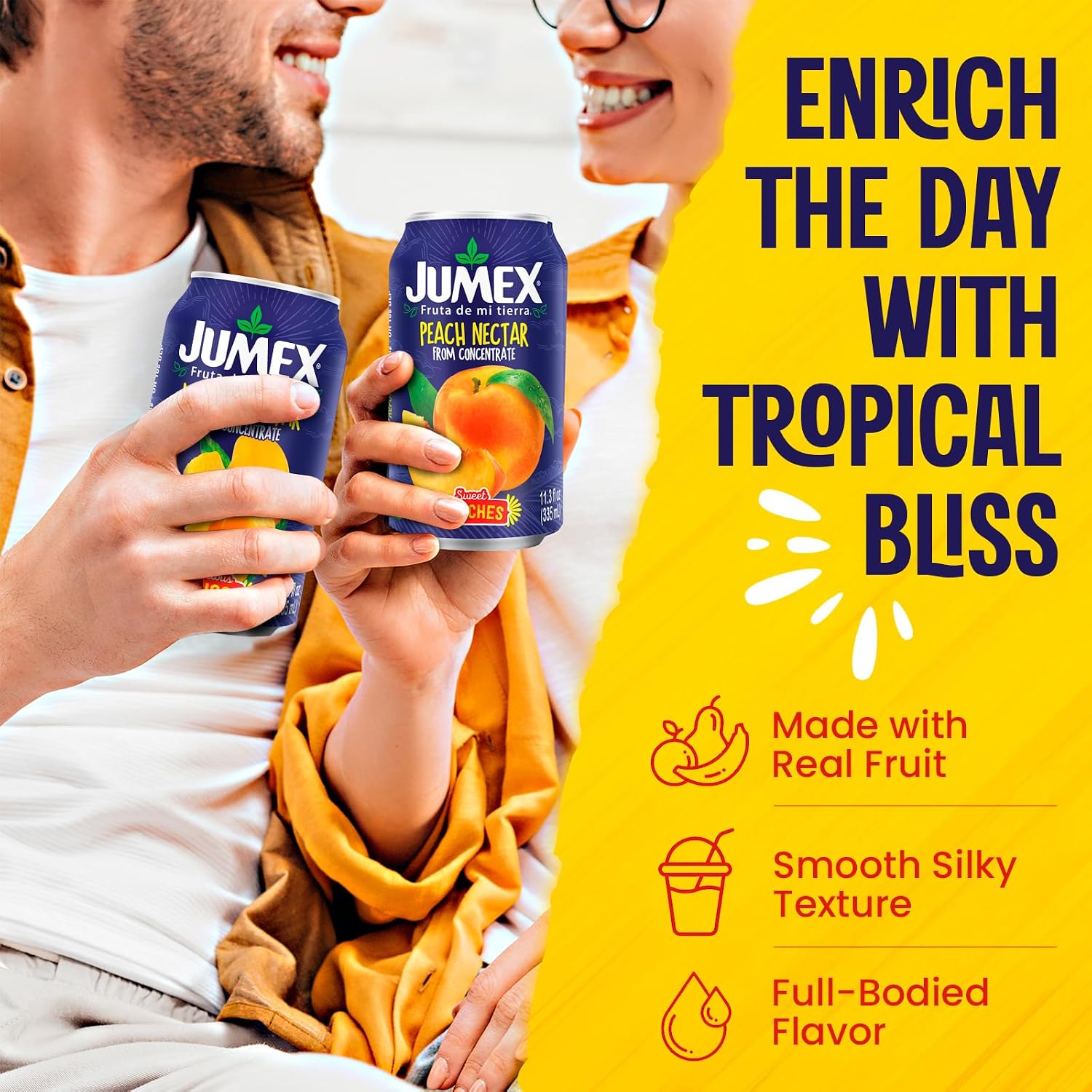 Jumex Mango Nectar Juice & Peach Nectar - Made with Fresh Fruit Puree - Tropical Fruit Juice Concentrate for Smoothie Mix, Cocktail Mixers & Kids Beverages - 11.3oz, 12 Pack Canned Drinks