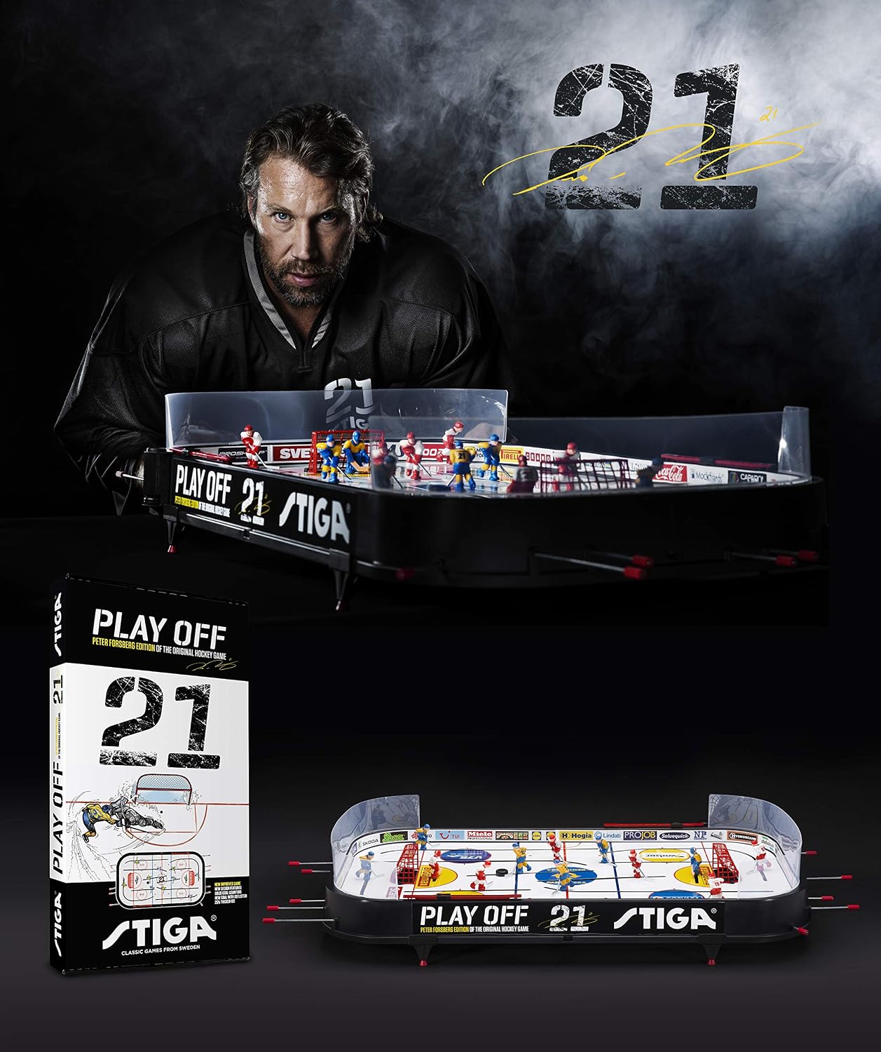 STIGA Table-Top Rod Hockey Game Play Off 21 – Classic Ice Hockey Action with Enhanced Features, Easy Assembly, Includes 2 Pucks – Fun for All Ages