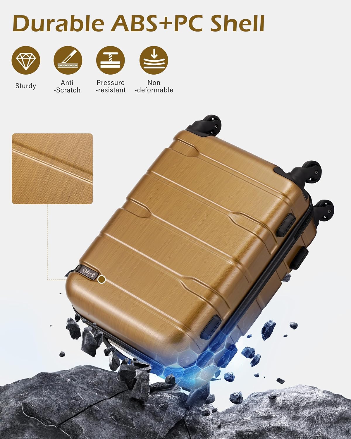 Coolife Medium Checked Luggage Hardside Suitcase with Spinner Wheels, 24in | Lightweight ABS+PC, Rolling Travel Suitcase with TSA Lock, Spinner Wheels, Durable Zipper, Charcoal