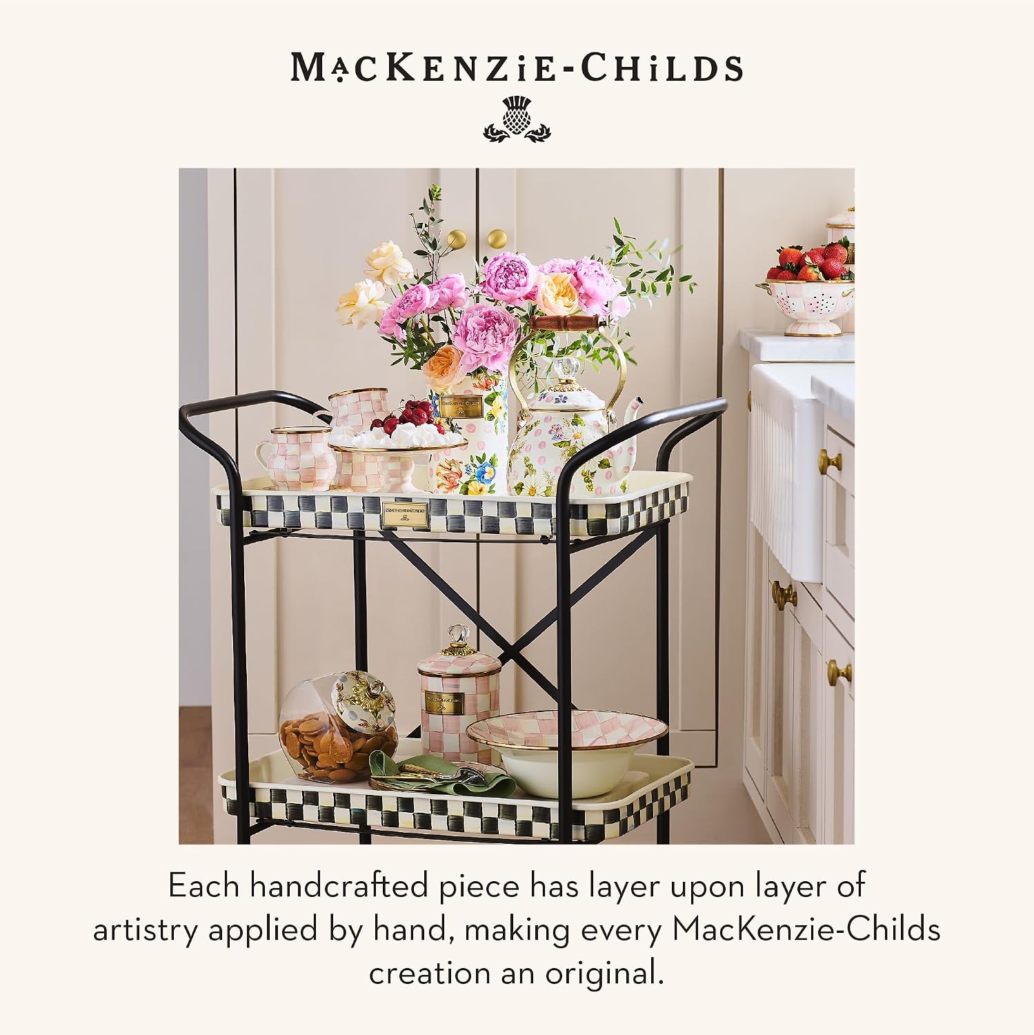 MACKENZIE-CHILDS Enamel Canister, Medium, White Butterfly Garden | Hand-applied design, made from enameled steel, versatile kitchen storage container for flour and sugar, 48-ounce capacity