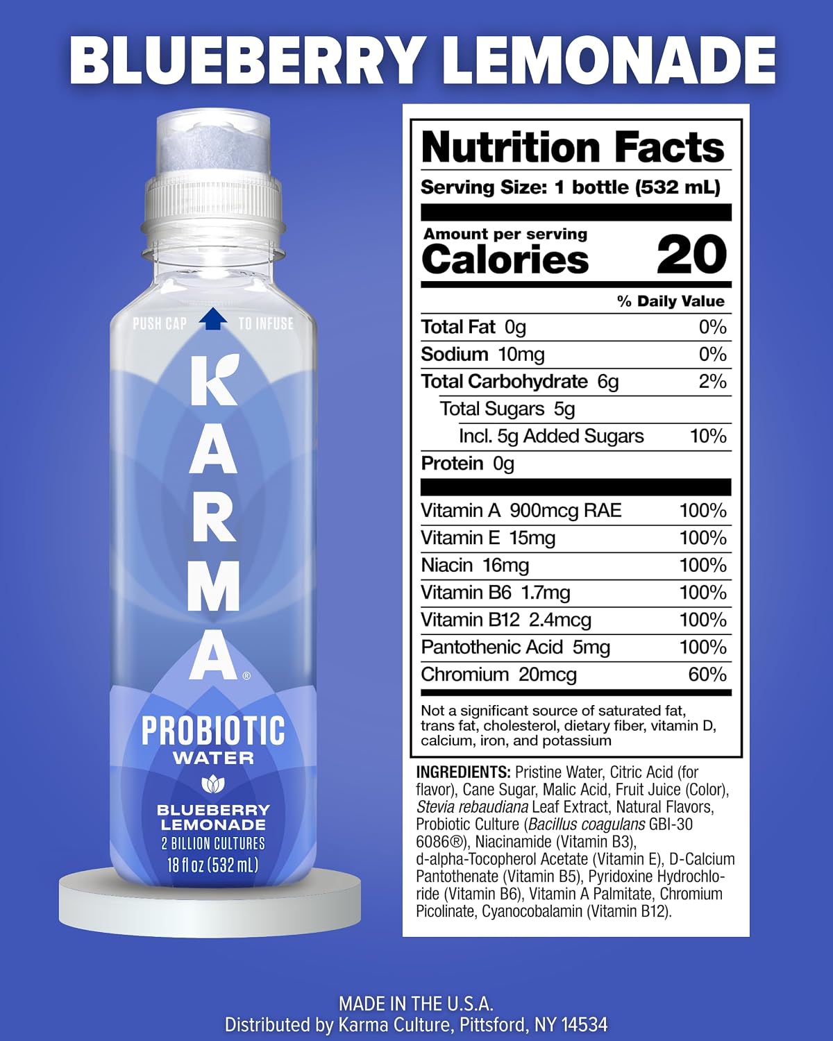 Karma Probiotic Water - 12 Pack, Berry Cherry Drink - Immune & Gut Health Support