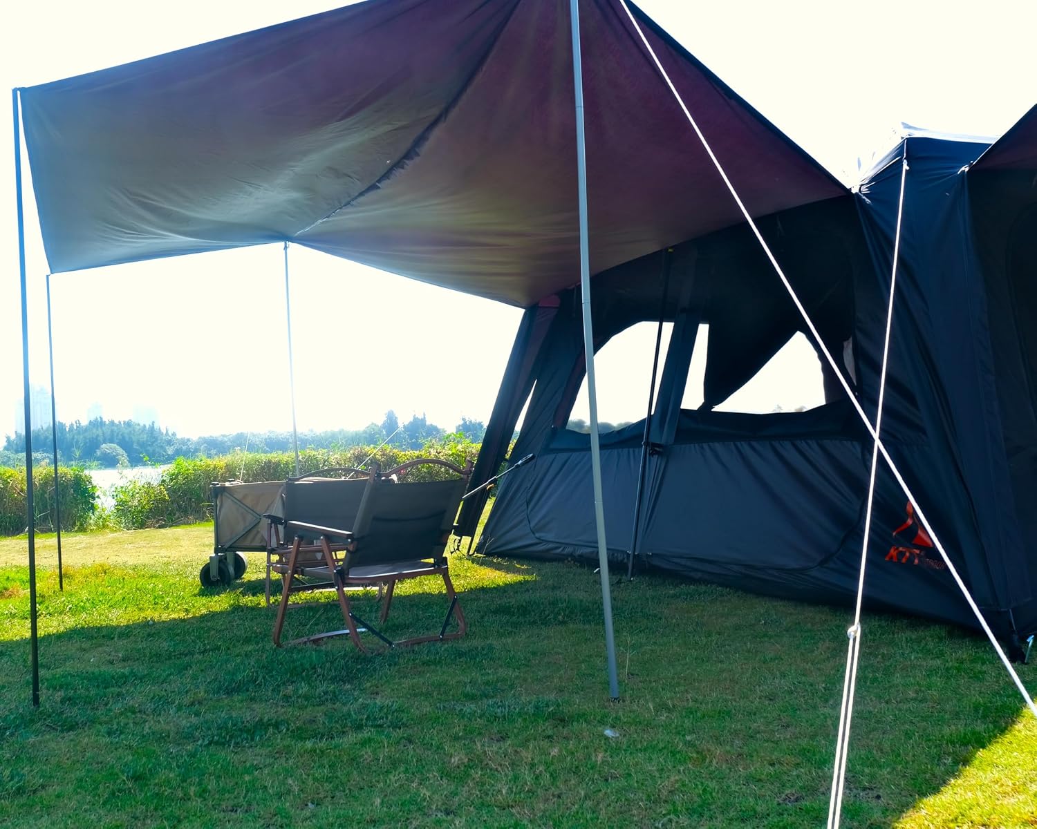 KTT Extra Large Tent 12-14 Person, Family Cabin Tents, 2 Rooms, Straight Wall, 2 Doors 4 Windows with Mesh, Waterproof, Double Layer