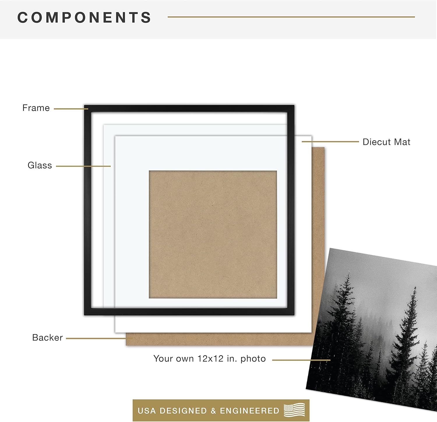 MCS East Village Picture Frame, 18x18 Matted to 12x12, Black, 2-Pack