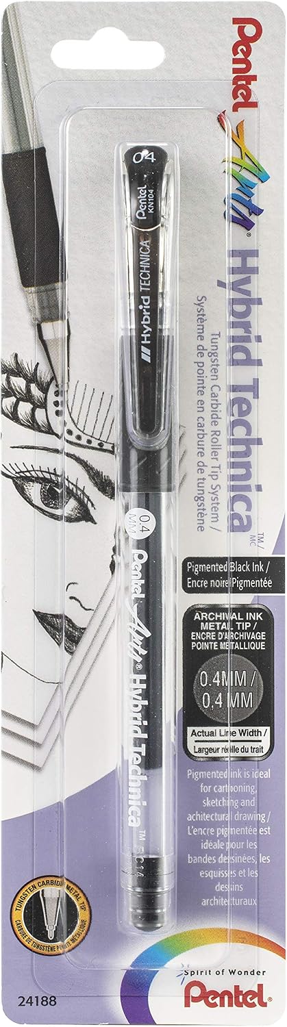 Pentel Arts Hybrid Technica Pen, (0.3mm), Ultra Fine Point, Black Ink, Box of 12 (KN103-A)