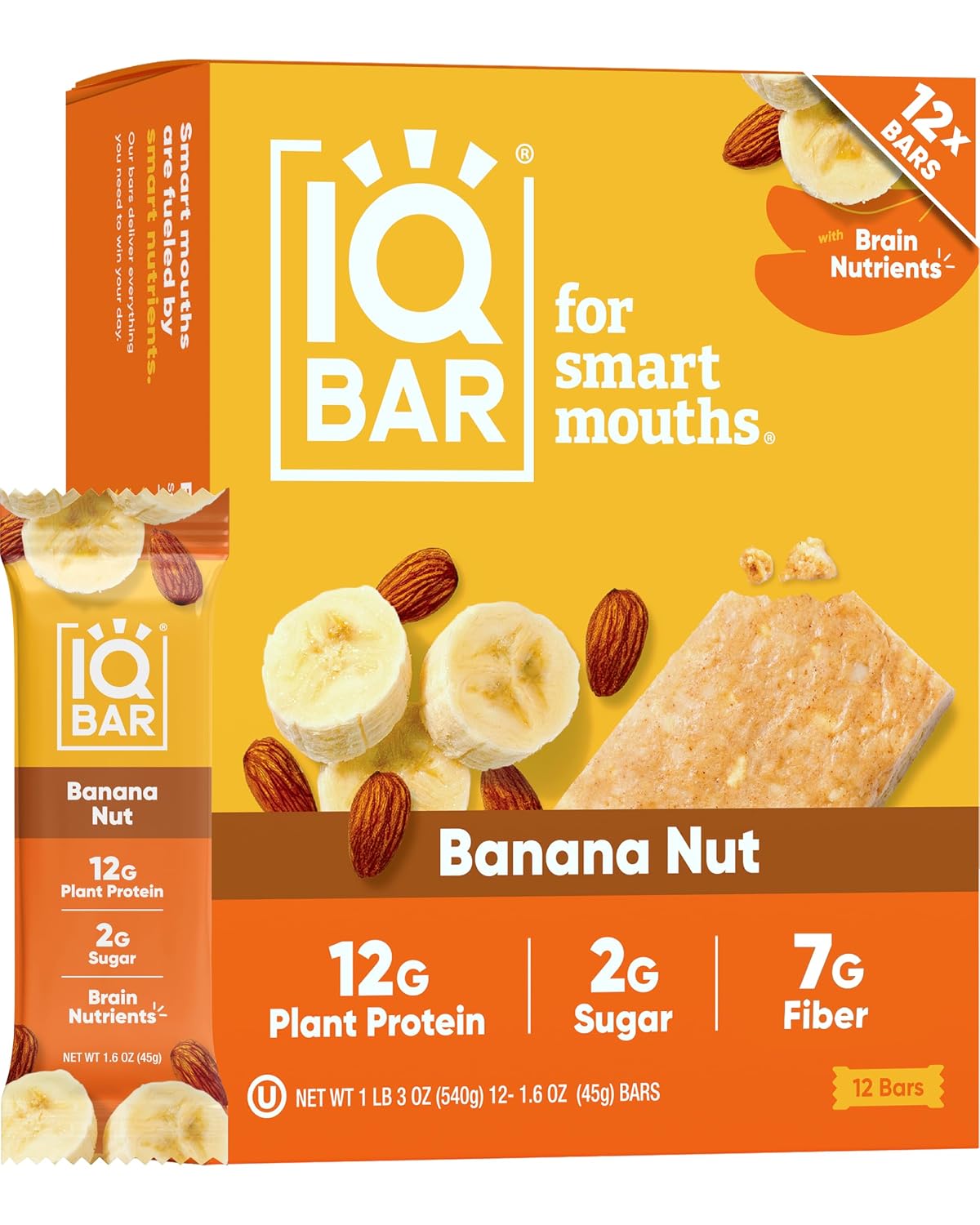 IQBAR Clean Protein Bars, Low Sugar Keto, Banana Nut 12-Count