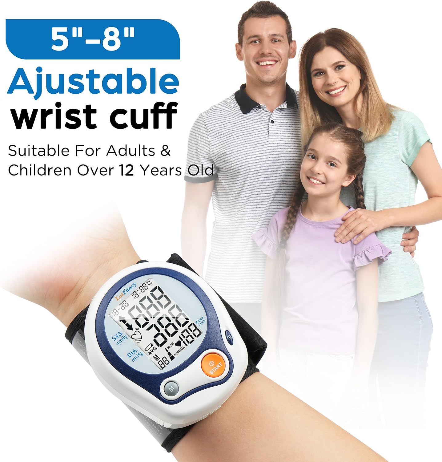 LotFancy Kids Wrist Blood Pressure Monitor for Home Use, BP Cuff 5”-8” for Small Adult, Digital Automatic Blood Pressure Cuff 60 Readings, 1 User