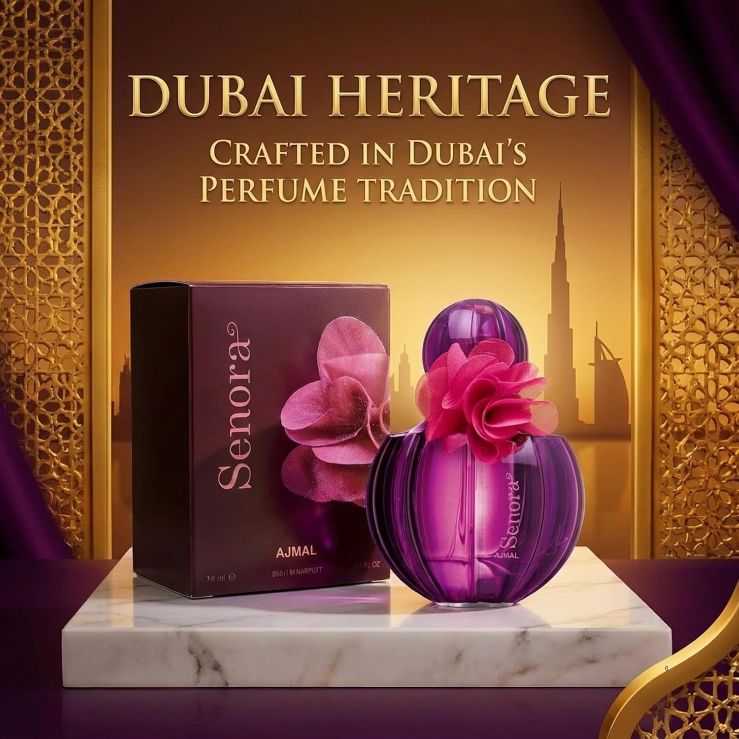 Ajmal Senora EDP for Women, 2.5 fl oz / 75 ml | Almond and bergamot bloom into orange blossom and vanilla. A refined, long-lasting signature.
